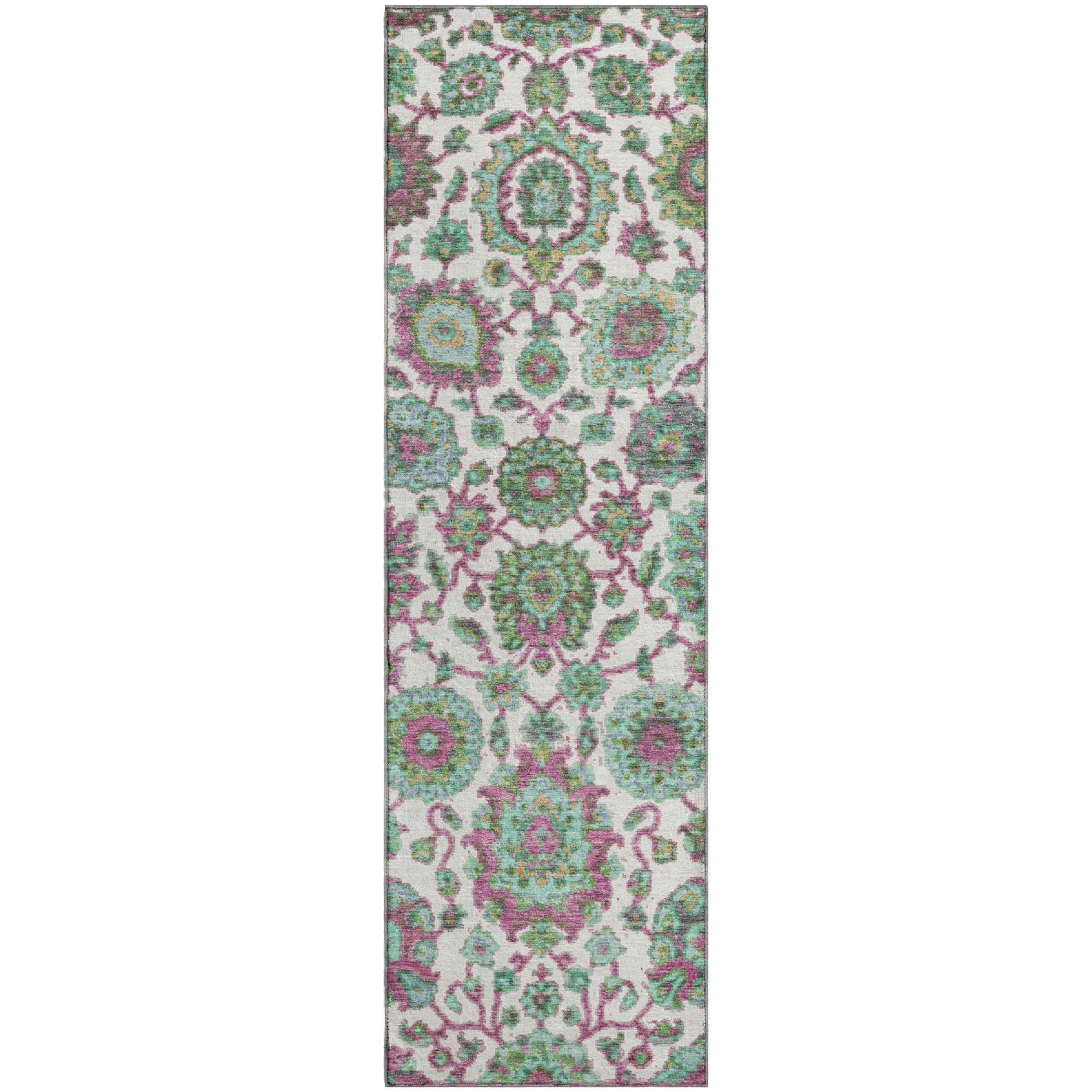 Seoul Machine Washable Traditional Mint Green Rug 2'3" x 7'6" #shape_Runner