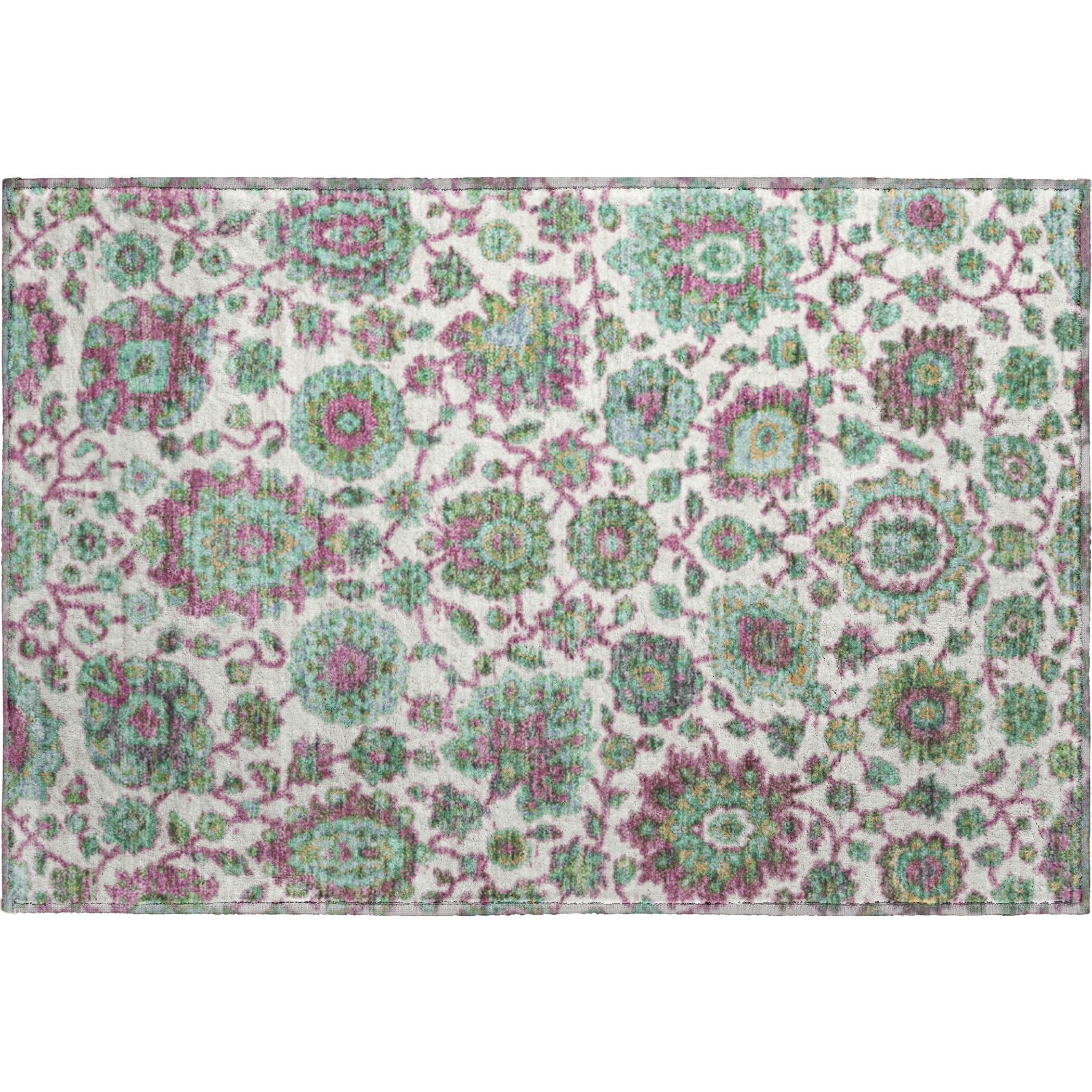 Seoul Machine Washable Traditional Mint Green Rug 1'8" x 2'6" #shape_Rectangle