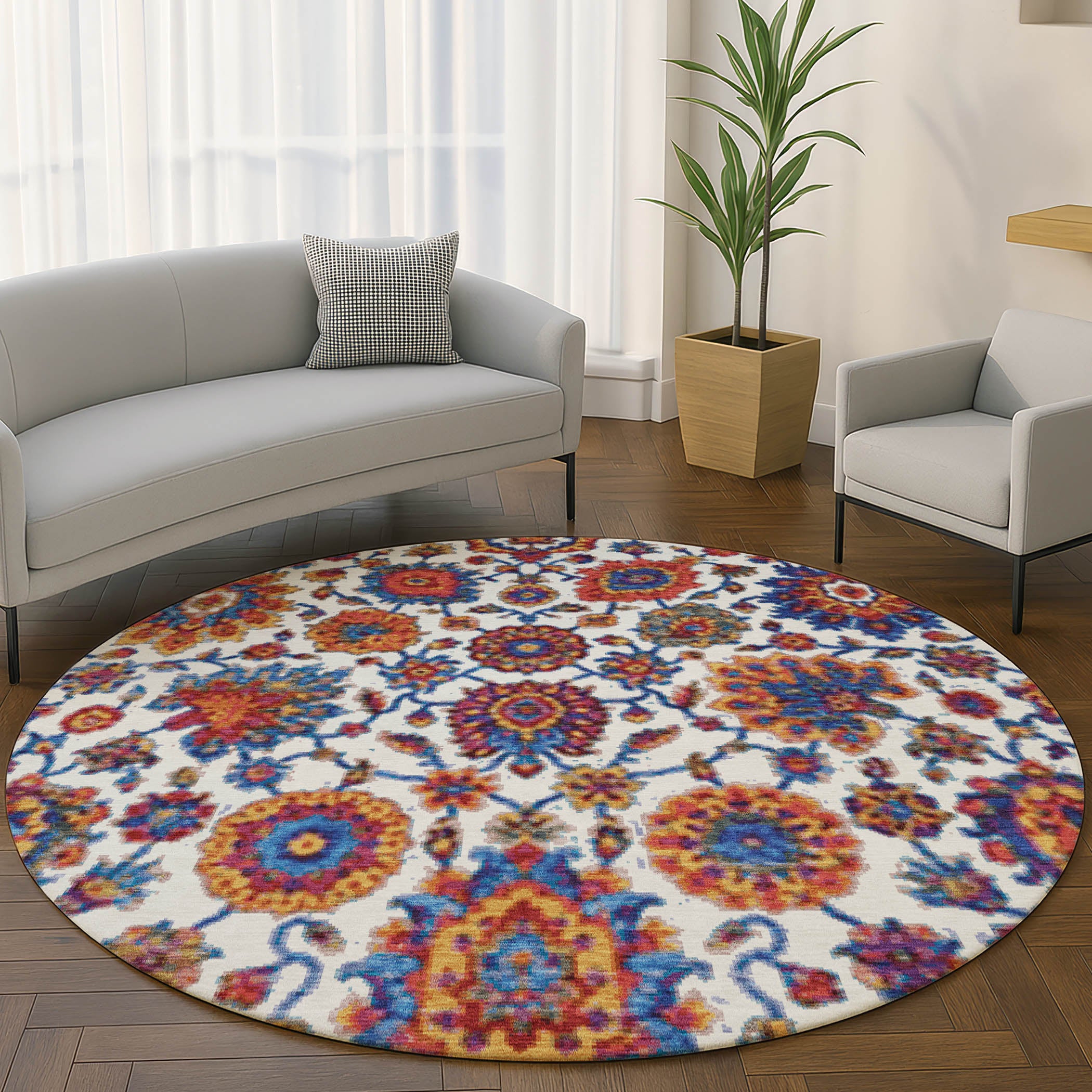 Seoul Machine Washable Traditional Red Rug 8' x 8' #shape_Round