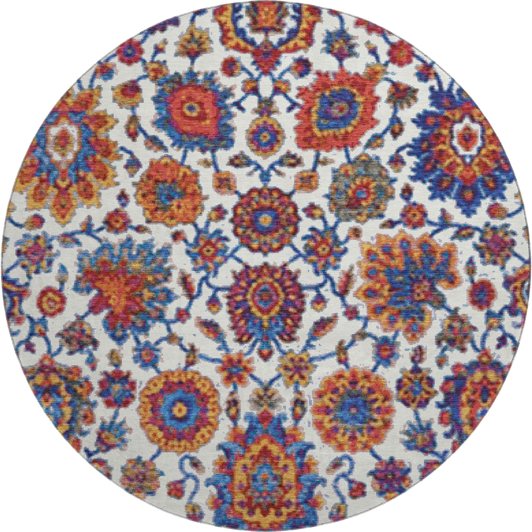 Seoul Machine Washable Traditional Red Rug 8' x 8' #shape_Round