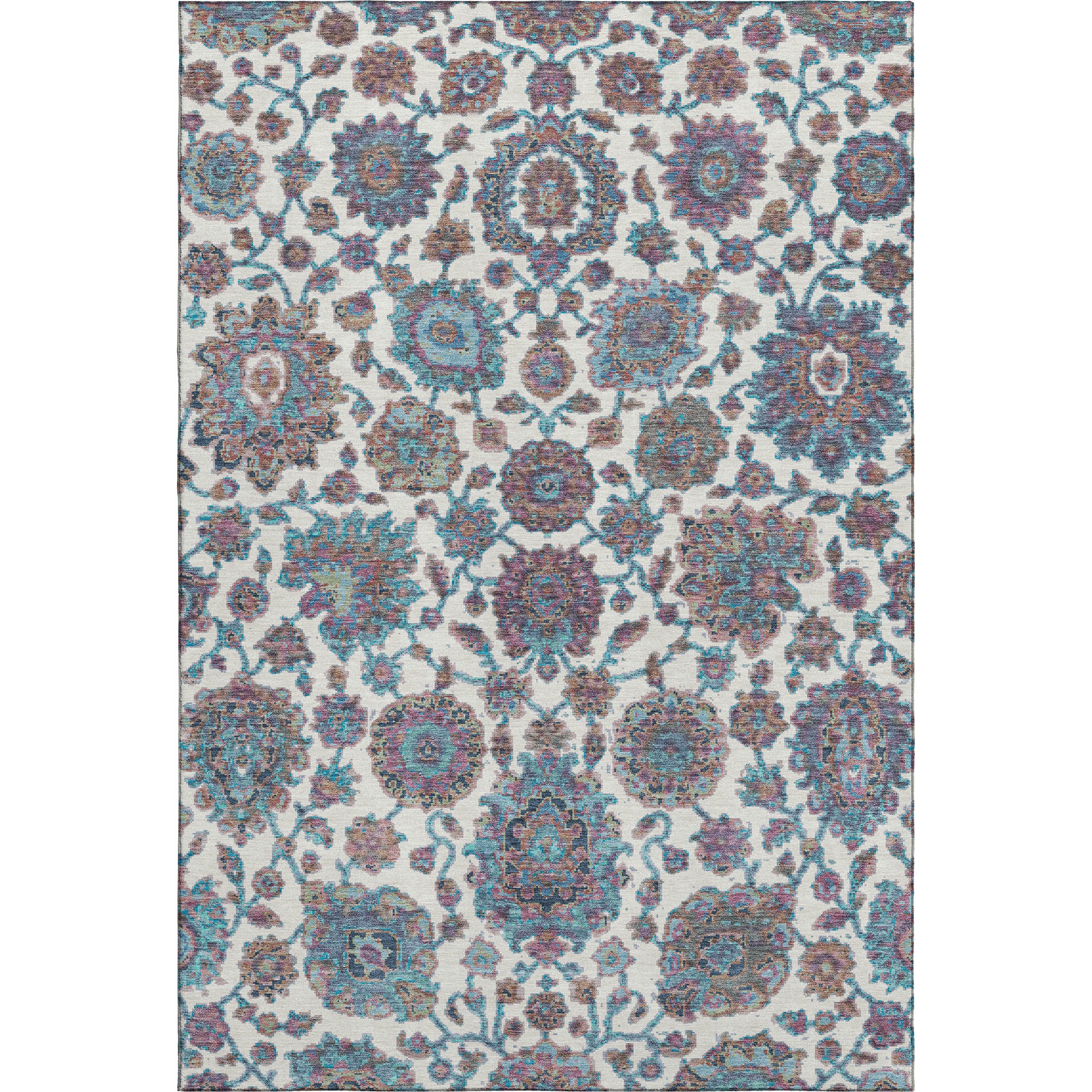 Seoul Machine Washable Traditional Teal Rug 2'6" x 3'10" #shape_Rectangle