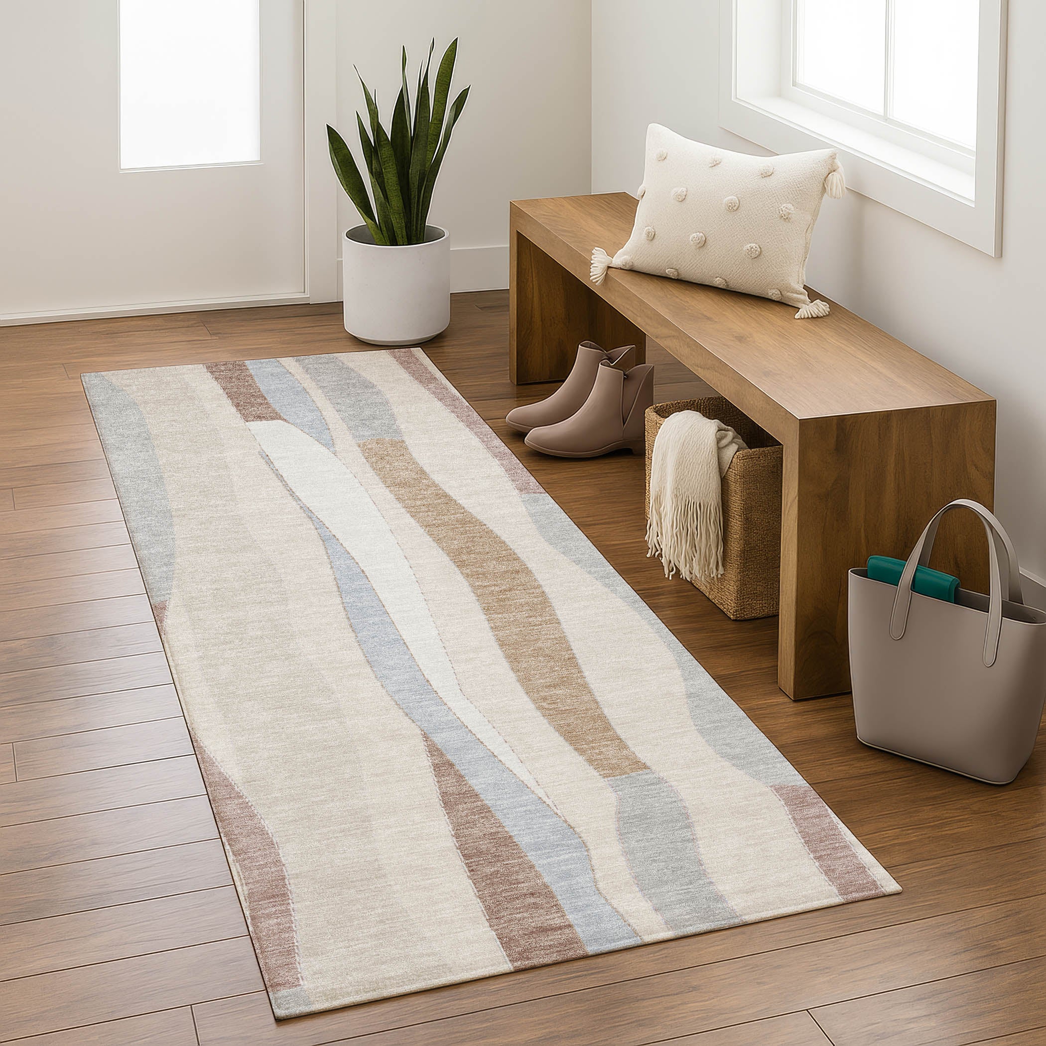 Zanzibar Machine Washable Transitional Beige Brown Rug 2'3" x 7'6" #shape_Runner