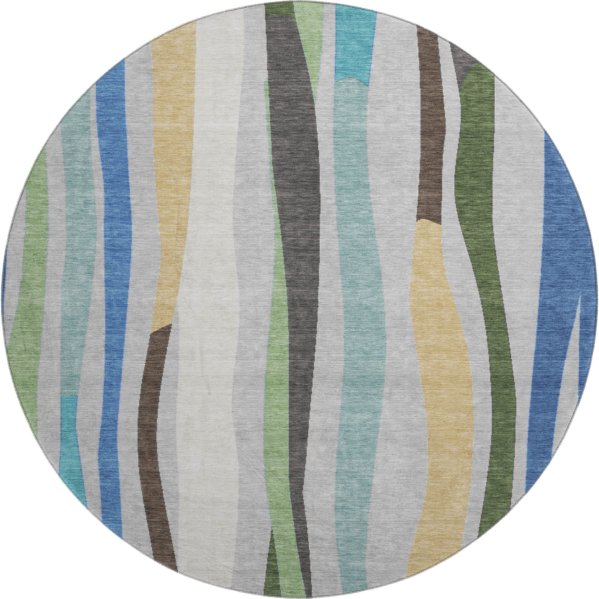 Zanzibar Machine Washable Transitional Green Rug 8' x 8' #shape_Round