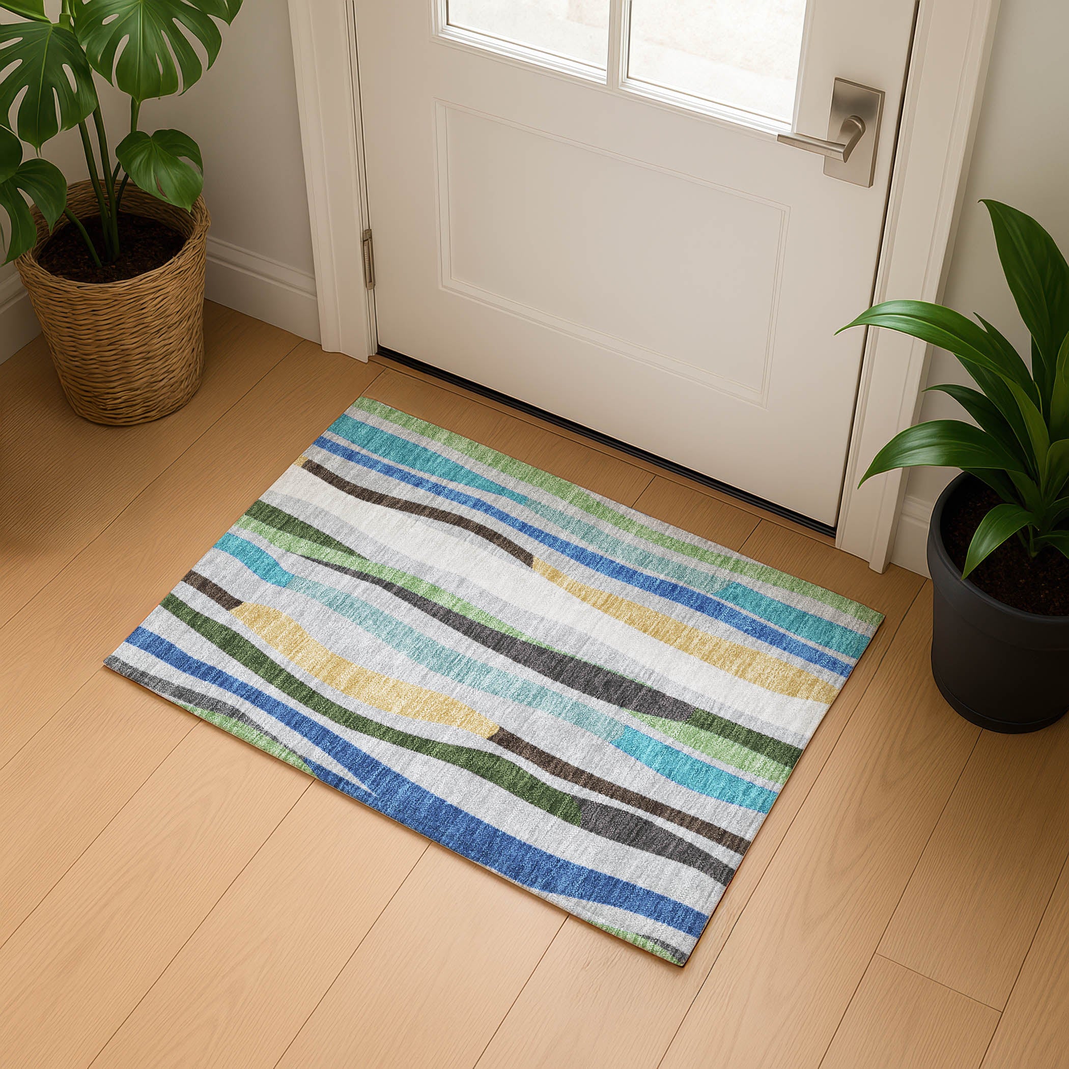 Zanzibar Machine Washable Transitional Green Rug 1'8" x 2'6" #shape_Rectangle