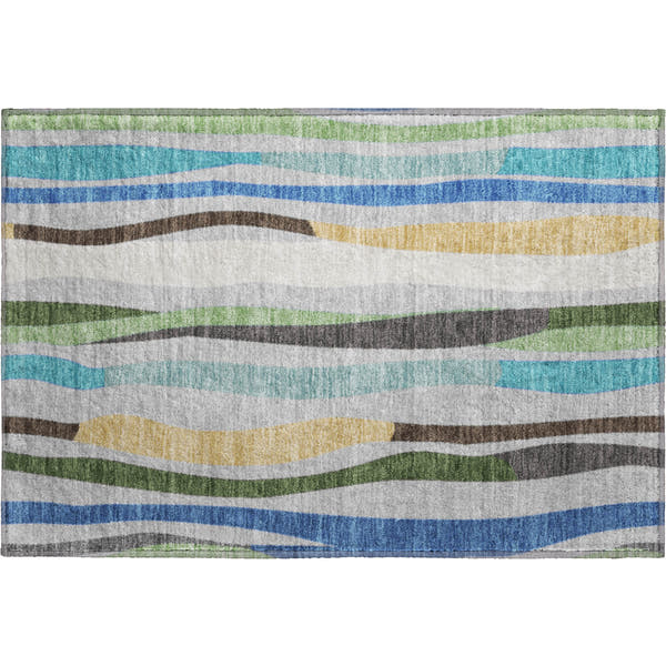 Zanzibar Machine Washable Transitional Green Rug 1'8" x 2'6"