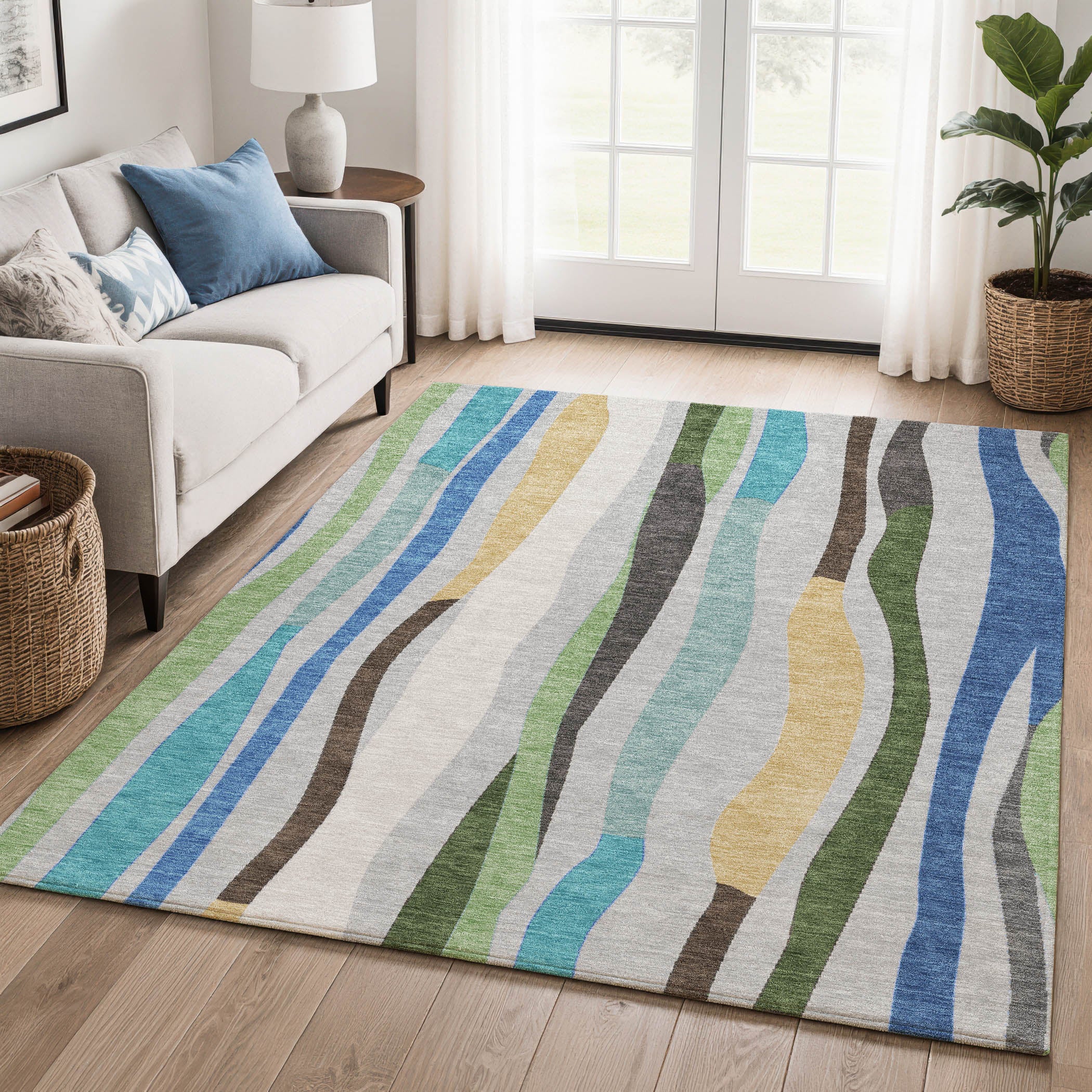 Zanzibar Machine Washable Transitional Green Rug 2'6" x 3'10" #shape_Rectangle