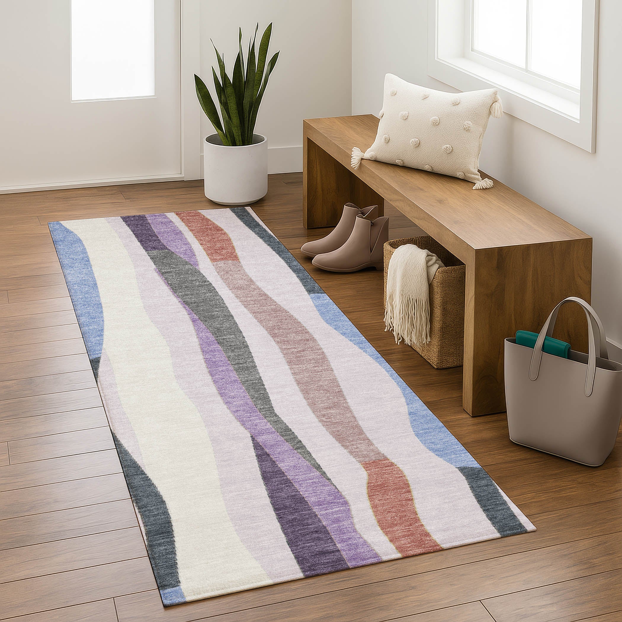 Zanzibar Machine Washable Transitional Lavender Purple Rug 2'3" x 7'6" #shape_Runner