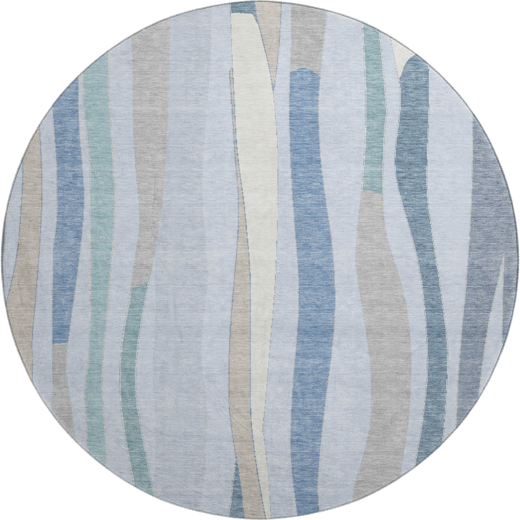 Zanzibar Machine Washable Transitional Sky Blue Rug 8' x 8' #shape_Round