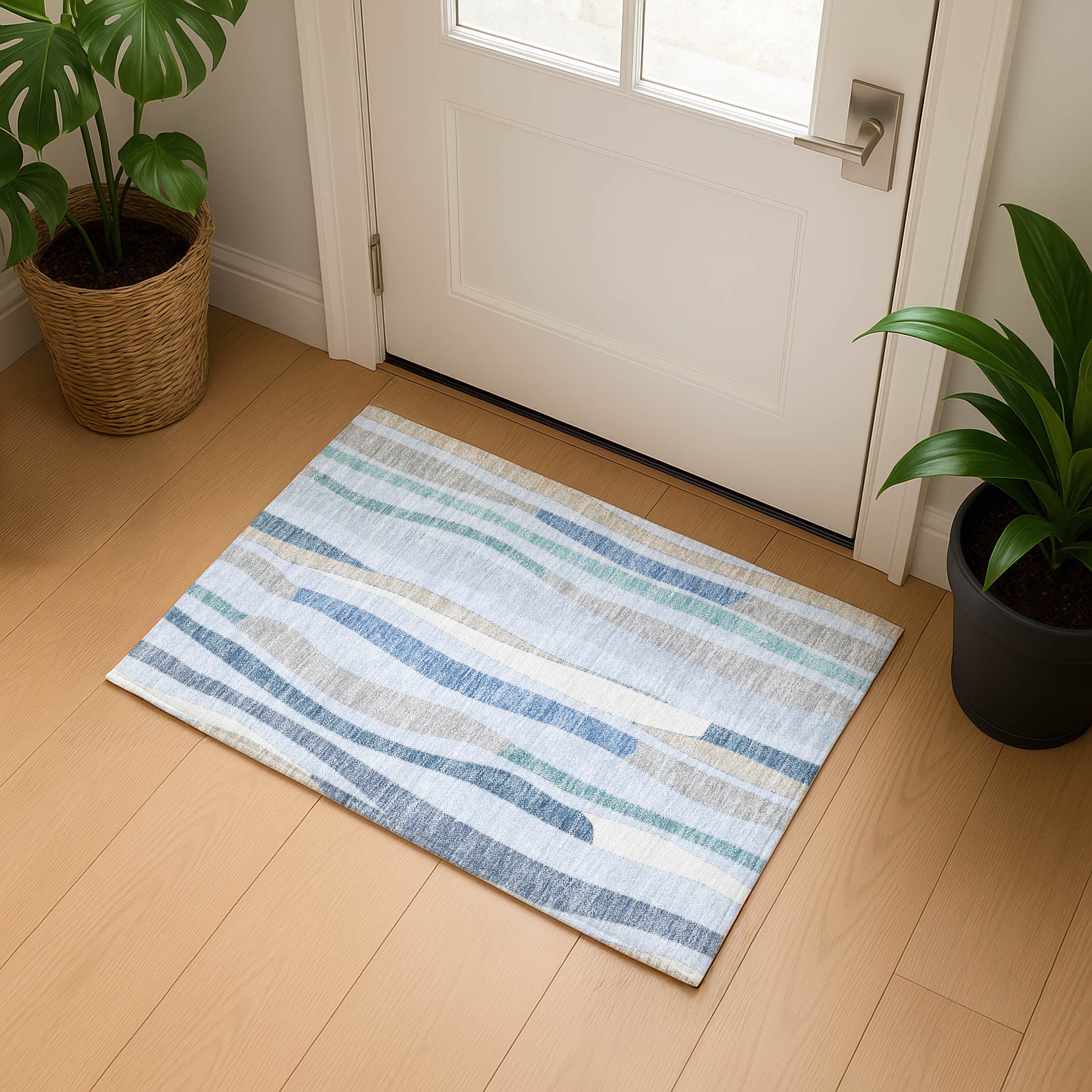 Zanzibar Machine Washable Transitional Sky Blue Rug 1'8" x 2'6" #shape_Rectangle
