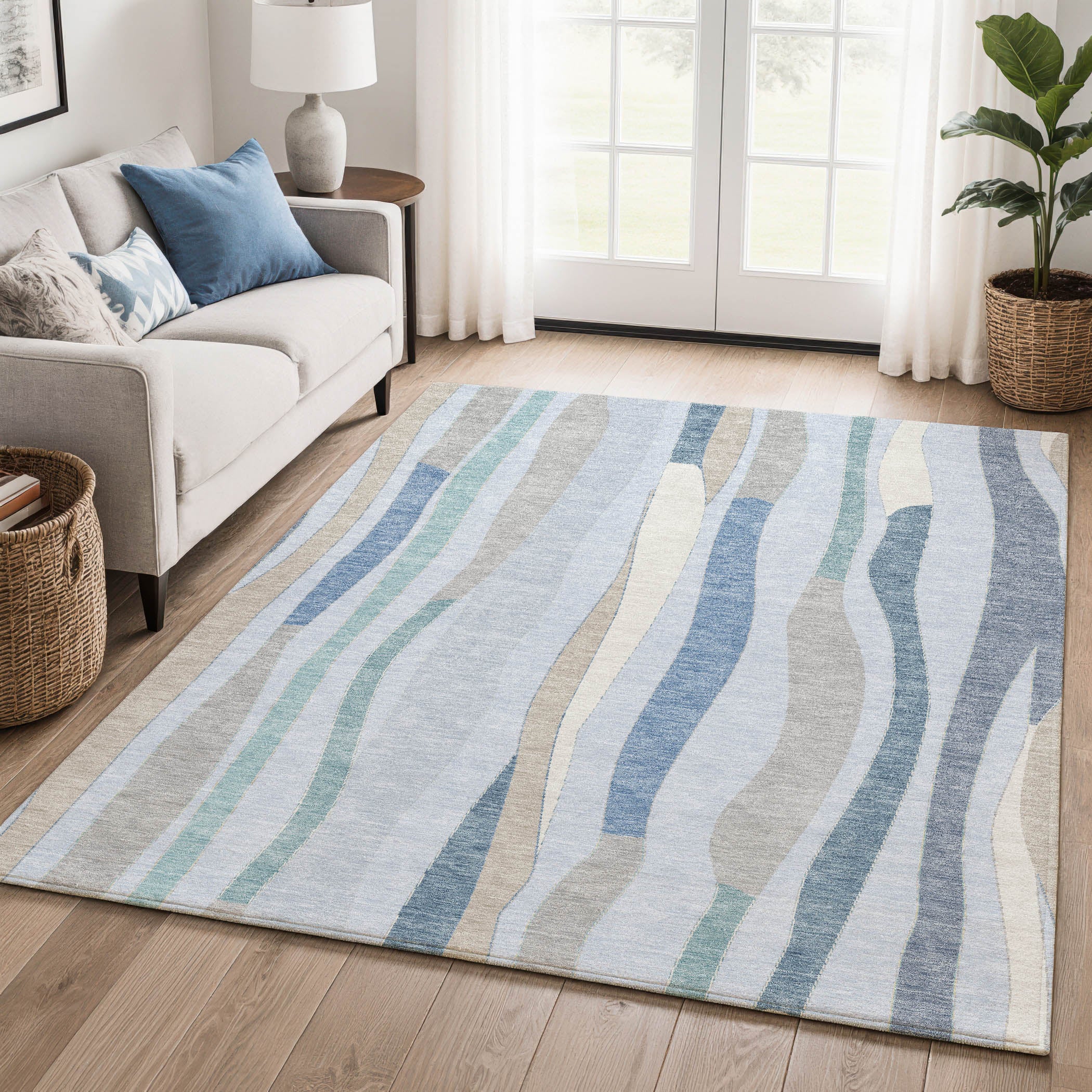 Zanzibar Machine Washable Transitional Sky Blue Rug 2'6" x 3'10" #shape_Rectangle