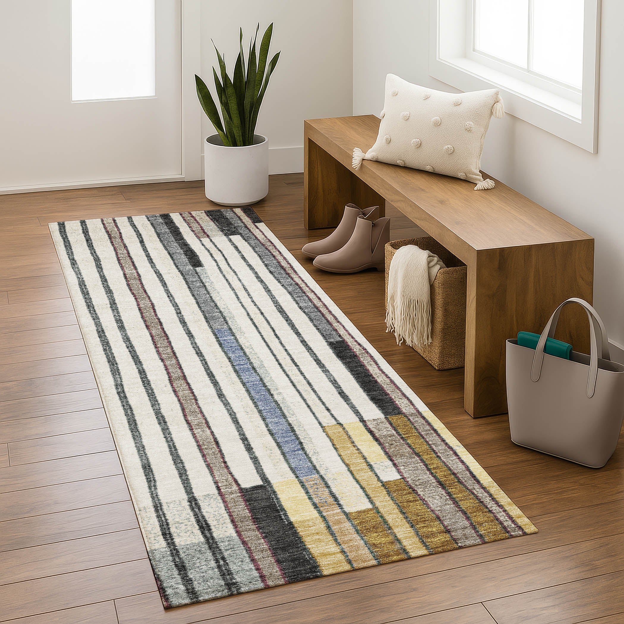 Lima Machine Washable Transitional Black Rug 2'3" x 7'6" #shape_Runner