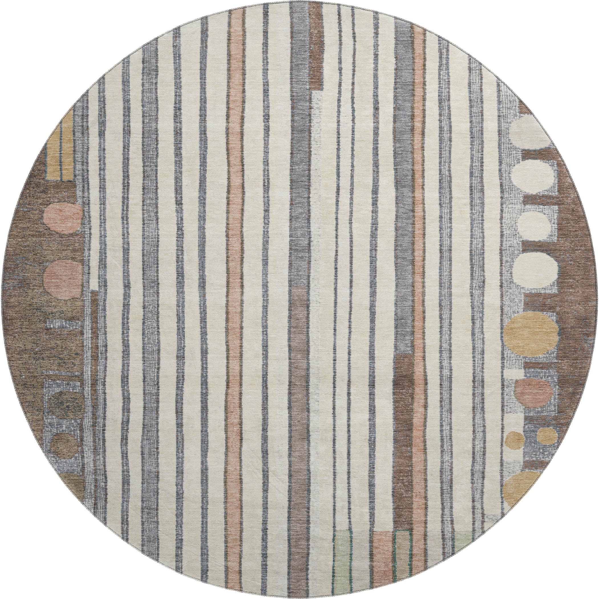 Lima Machine Washable Transitional Brown Rug 8' x 8' #shape_Round