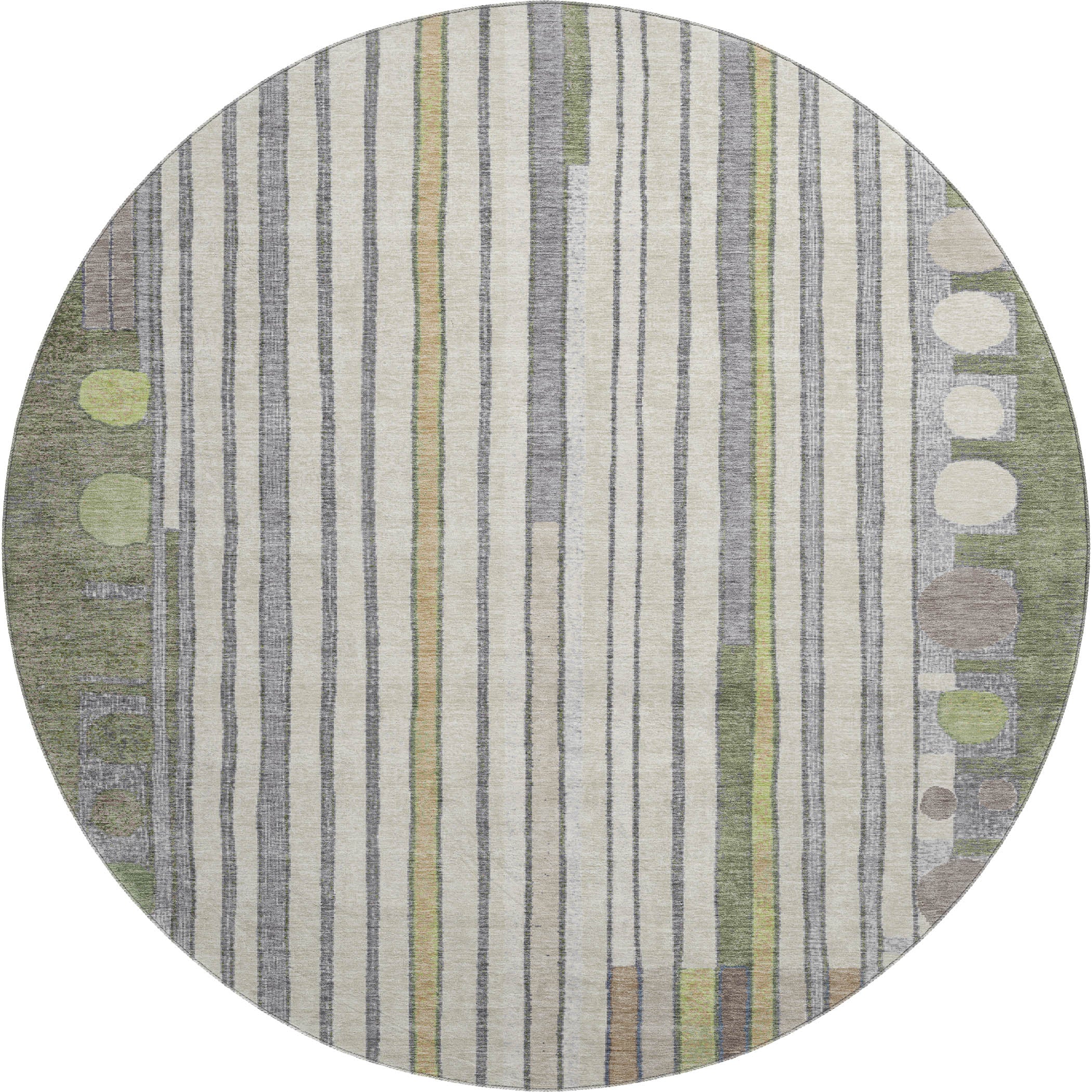 Lima Machine Washable Transitional Olive Green Rug 8' x 8' #shape_Round