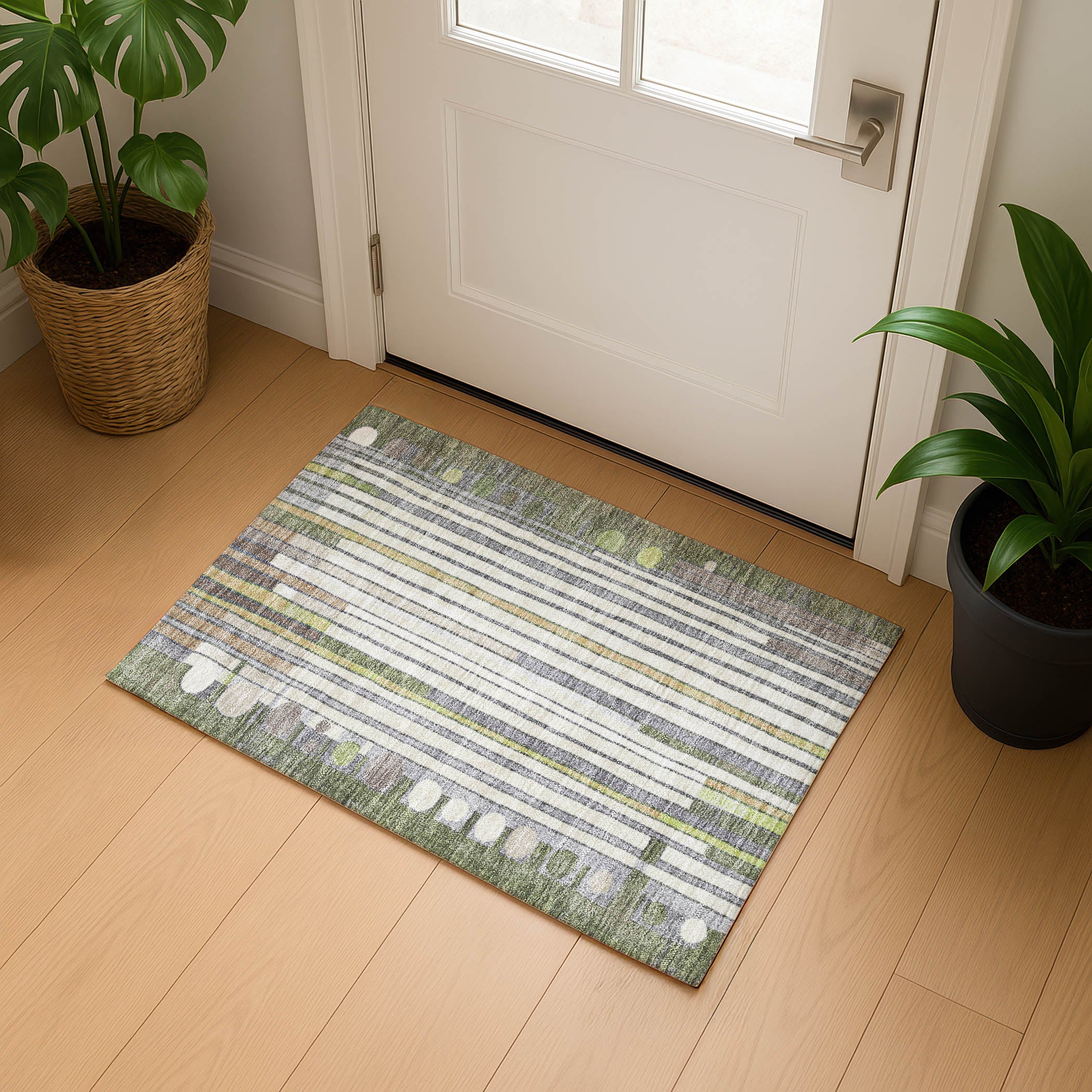 Lima Machine Washable Transitional Olive Green Rug 1'8" x 2'6" #shape_Rectangle