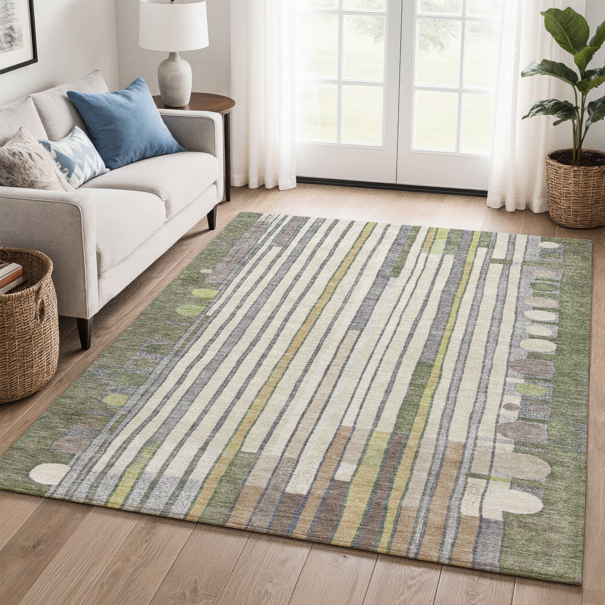 Lima Machine Washable Transitional Olive Green Rug 2'6" x 3'10" #shape_Rectangle