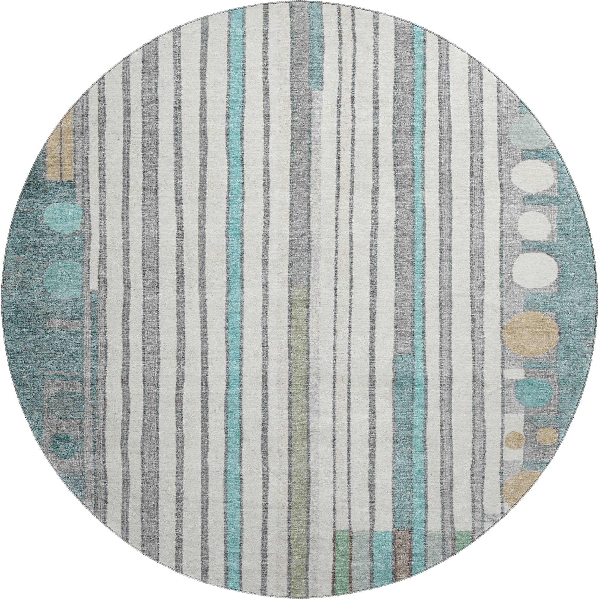 Lima Machine Washable Transitional Teal Rug 8' x 8' #shape_Round