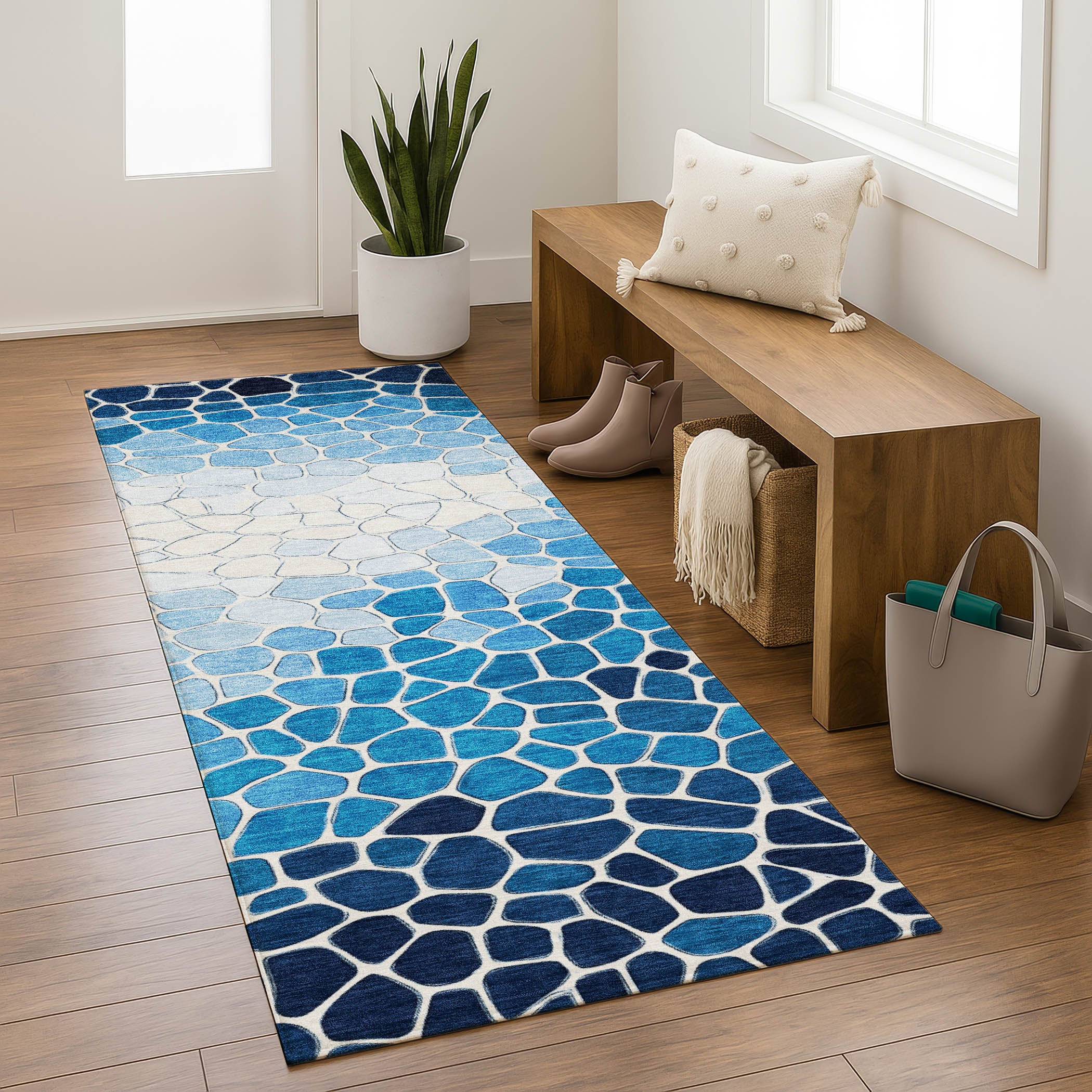 Ghent Machine Washable Transitional Blue Rug 2'3" x 7'6" #shape_Runner