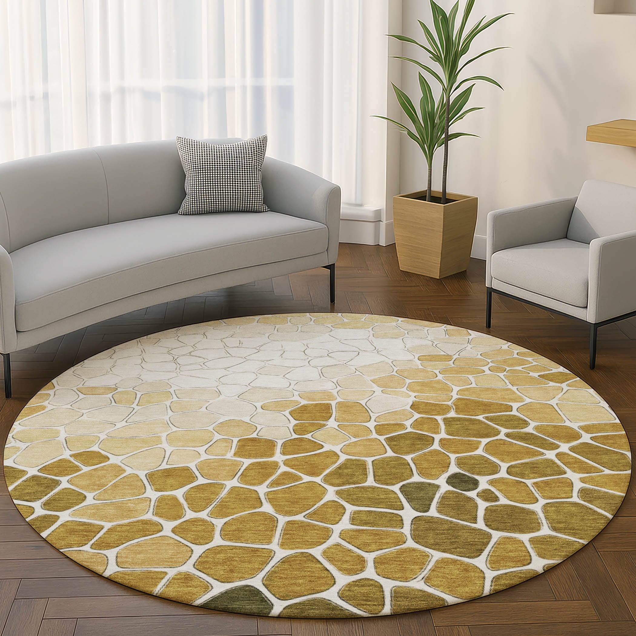 Ghent Machine Washable Transitional Gold Rug 8' x 8' #shape_Round