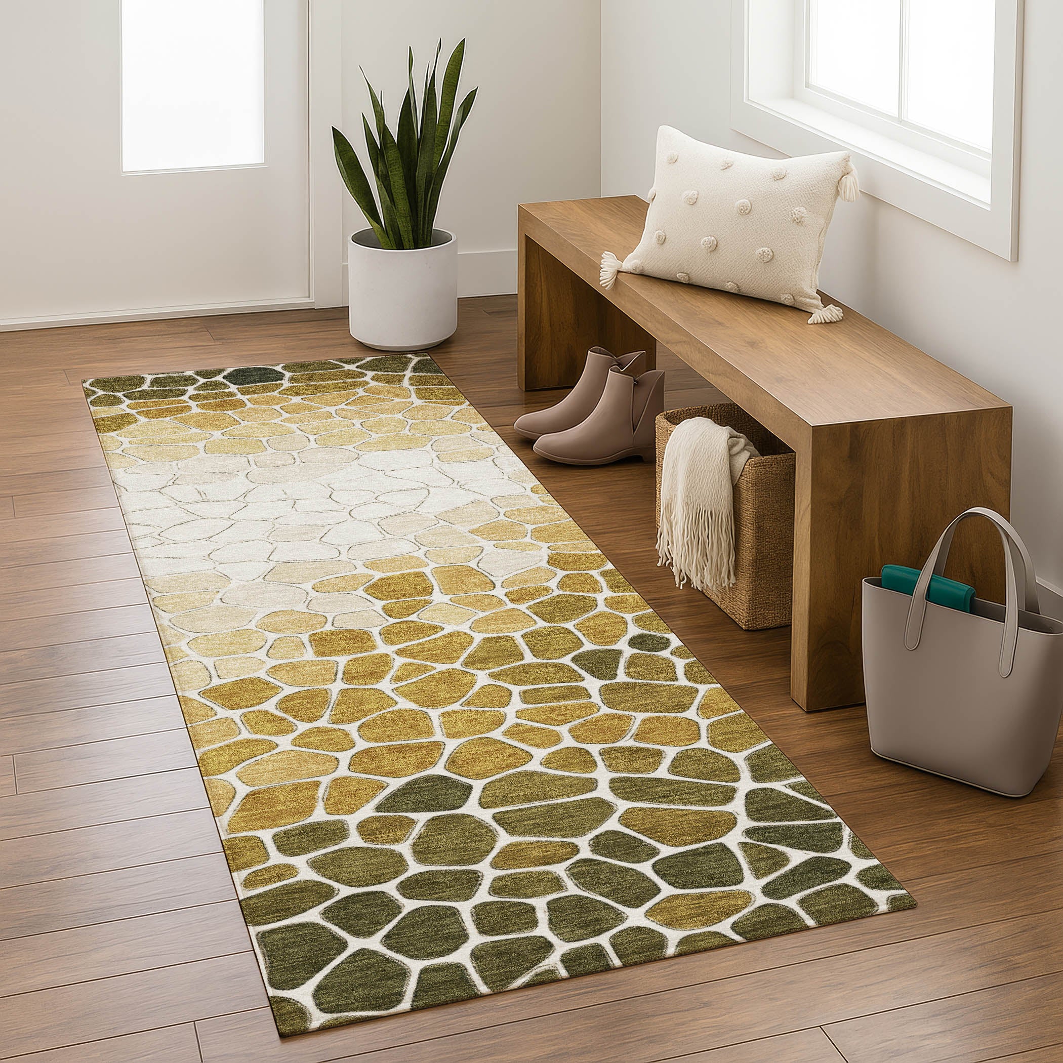 Ghent Machine Washable Transitional Gold Rug 2'3" x 7'6" #shape_Runner