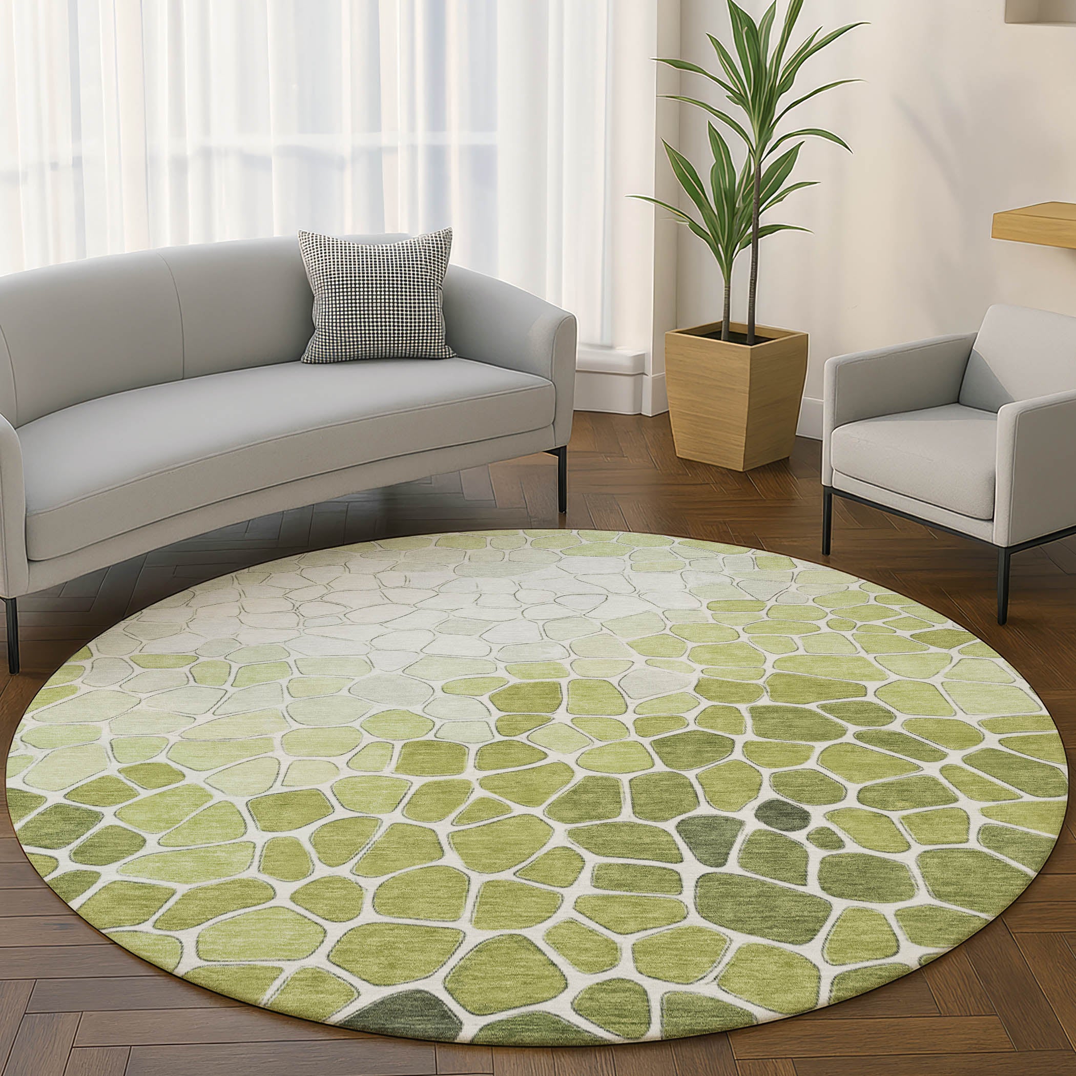 Ghent Machine Washable Transitional Green Rug 8' x 8' #shape_Round