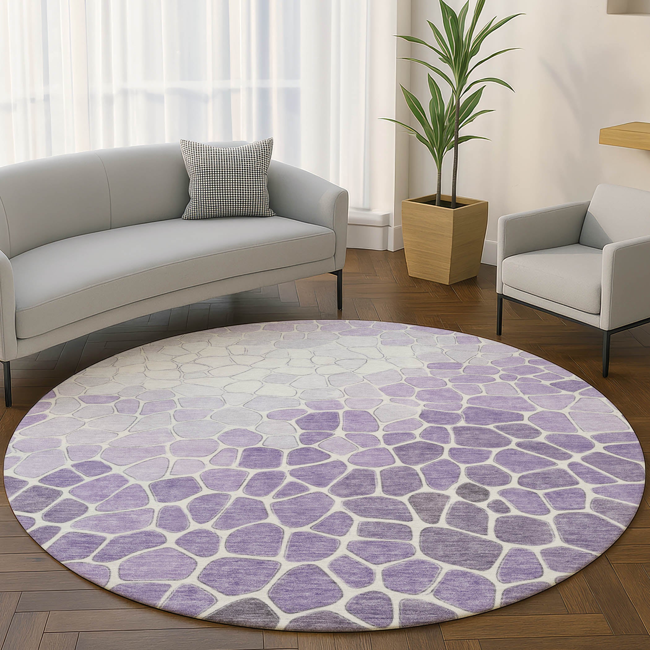 Ghent Machine Washable Transitional Purple Rug 8' x 8' #shape_Round