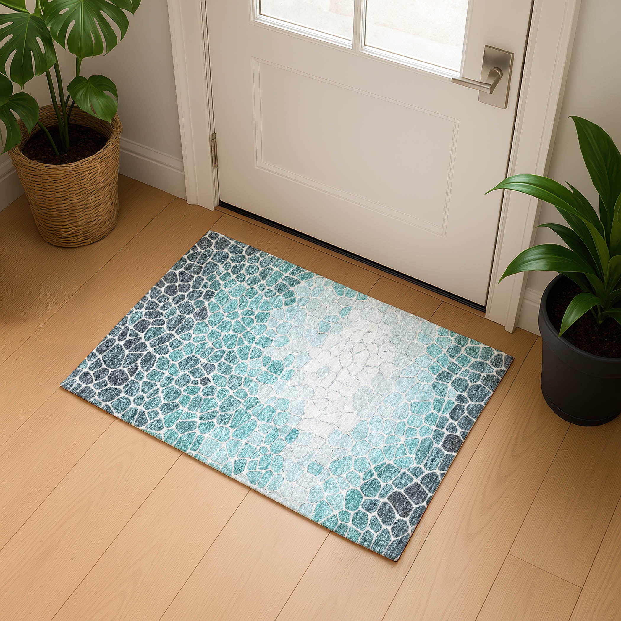 Ghent Machine Washable Transitional Teal Rug 1'8" x 2'6" #shape_Rectangle