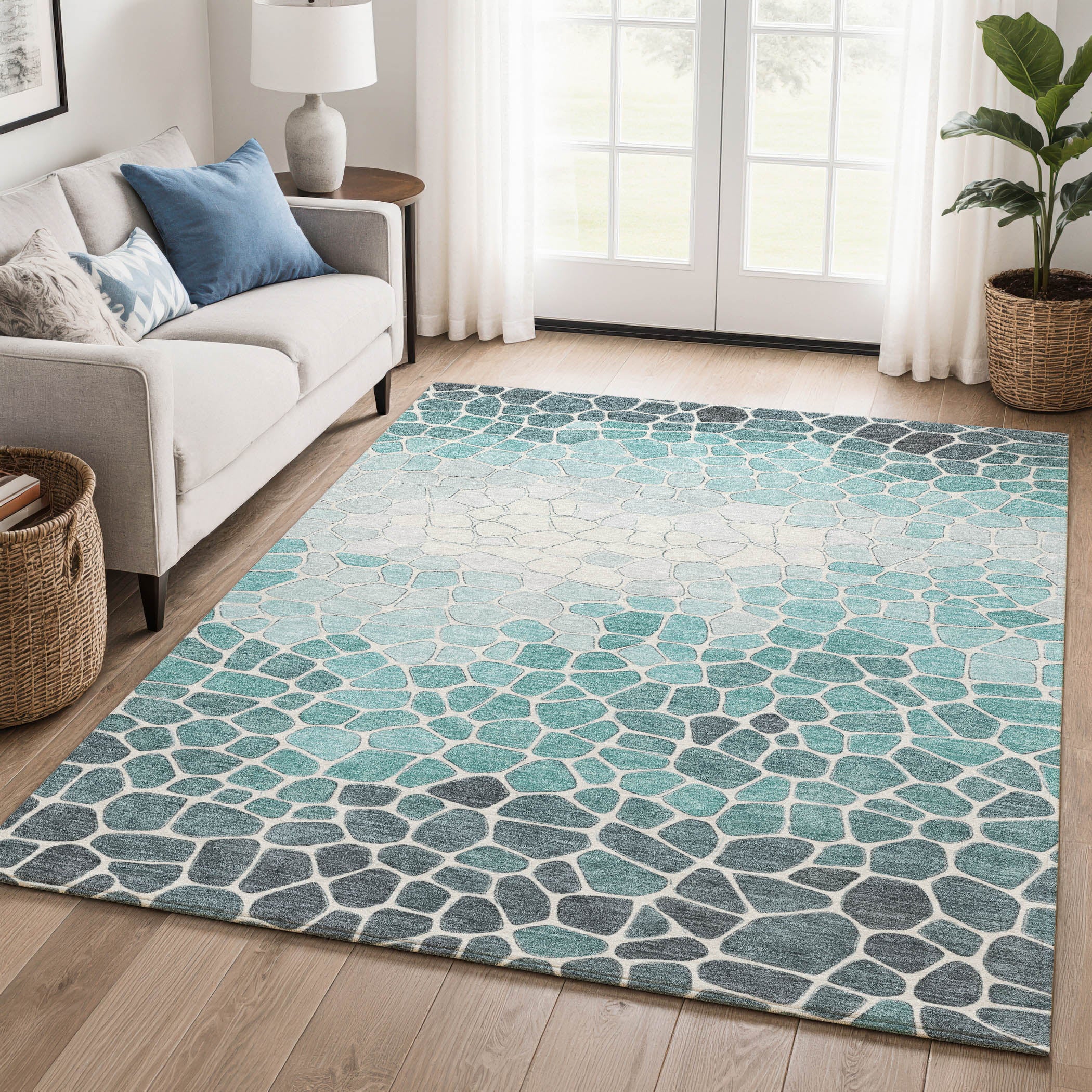 Ghent Machine Washable Transitional Teal Rug 2'6" x 3'10" #shape_Rectangle