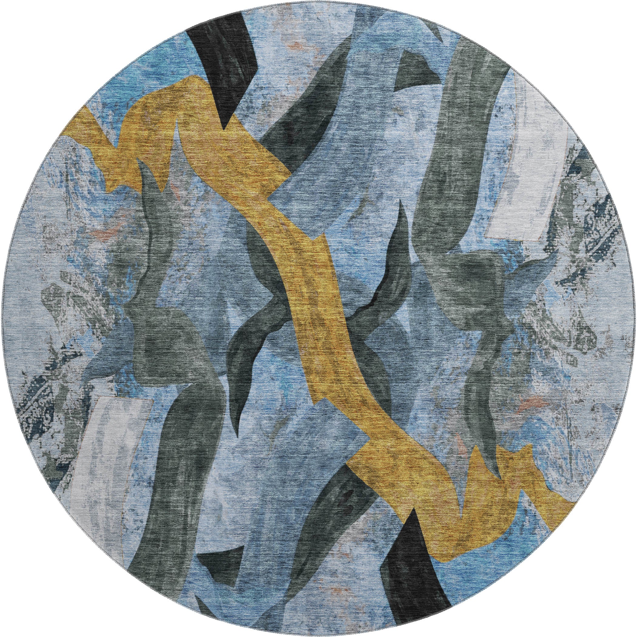 Athens Machine Washable Transitional Denim Blue Rug 8' x 8' #shape_Round