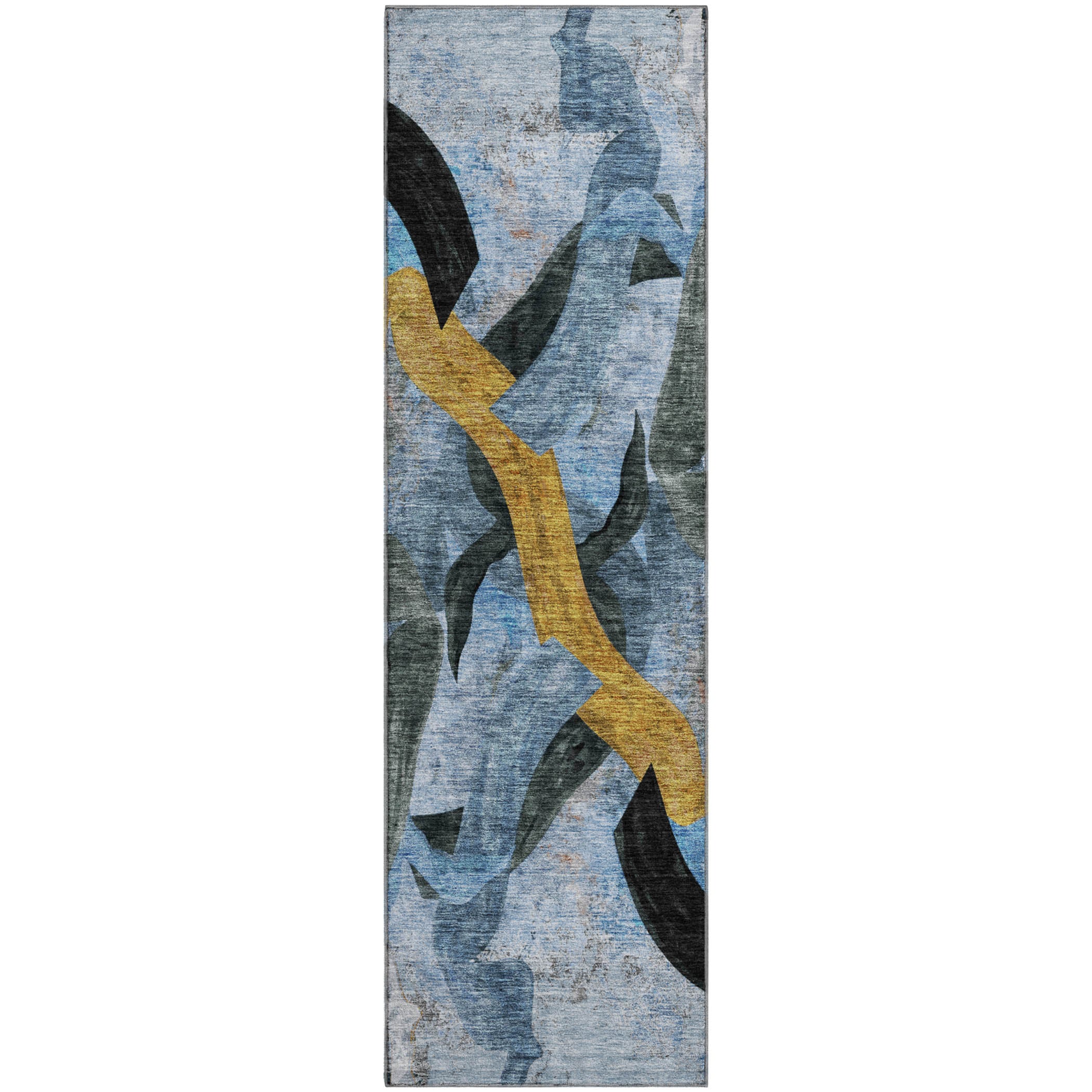 Athens Machine Washable Transitional Denim Blue Rug 2'3" x 7'6" #shape_Runner