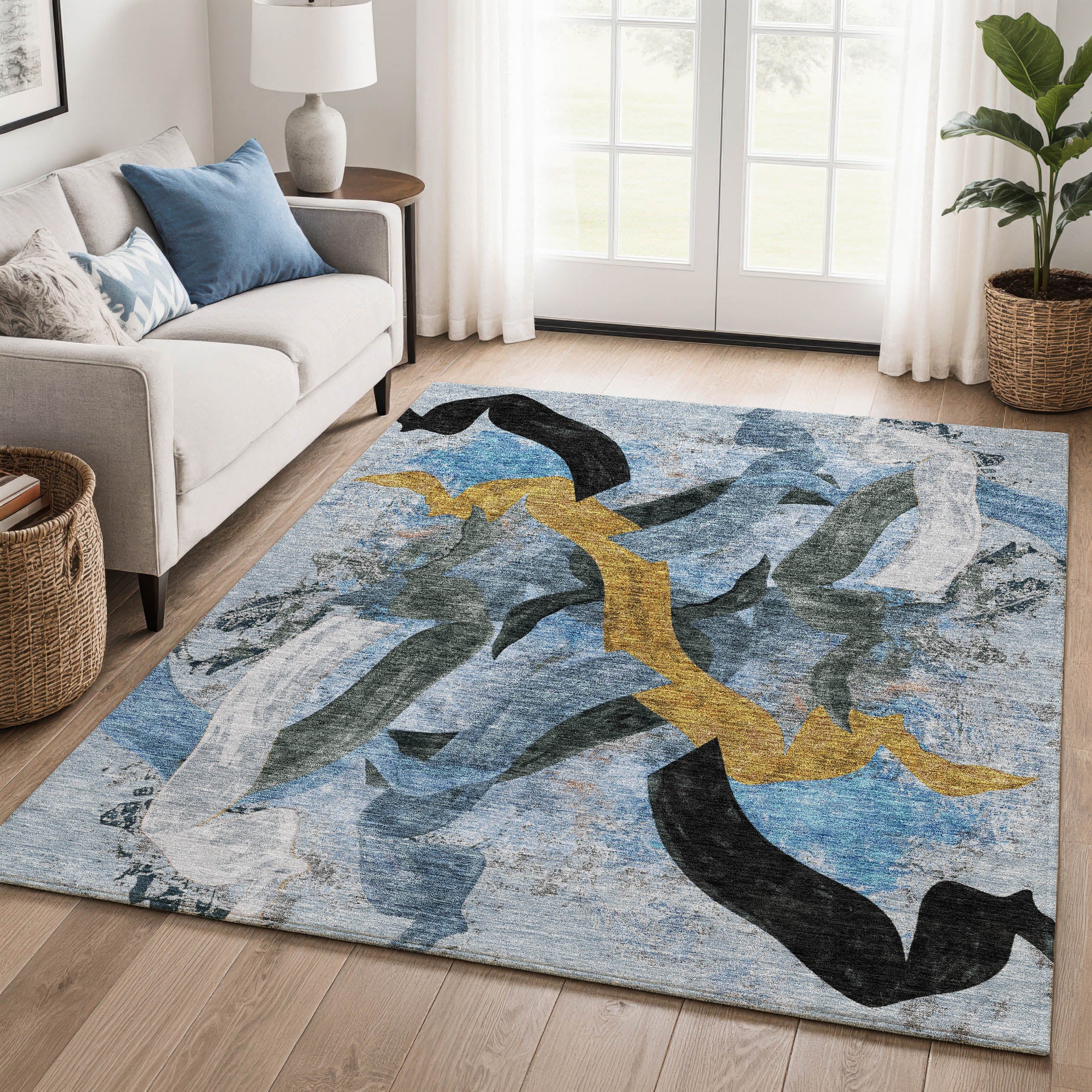 Athens Machine Washable Transitional Denim Blue Rug 2'6" x 3'10" #shape_Rectangle