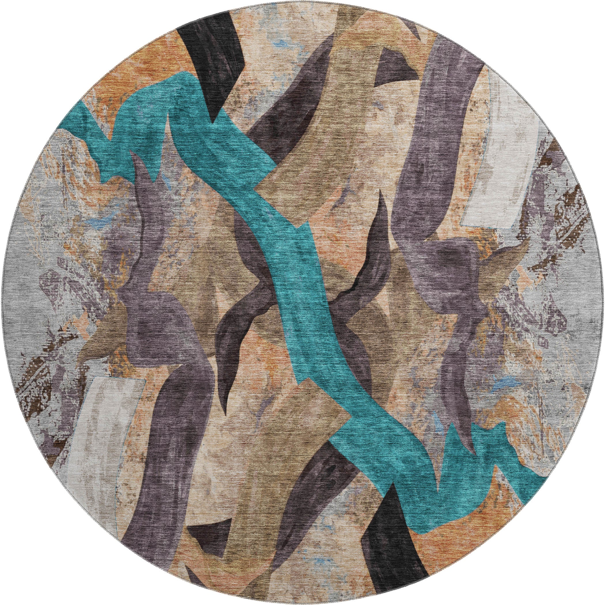 Athens Machine Washable Transitional Gray Rug 8' x 8' #shape_Round