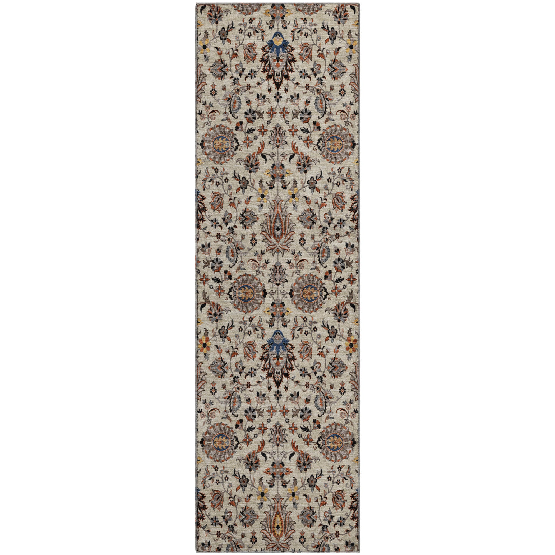 Hoi An Machine Washable Traditional Beige Brown Rug 2'3" x 7'6" #shape_Runner