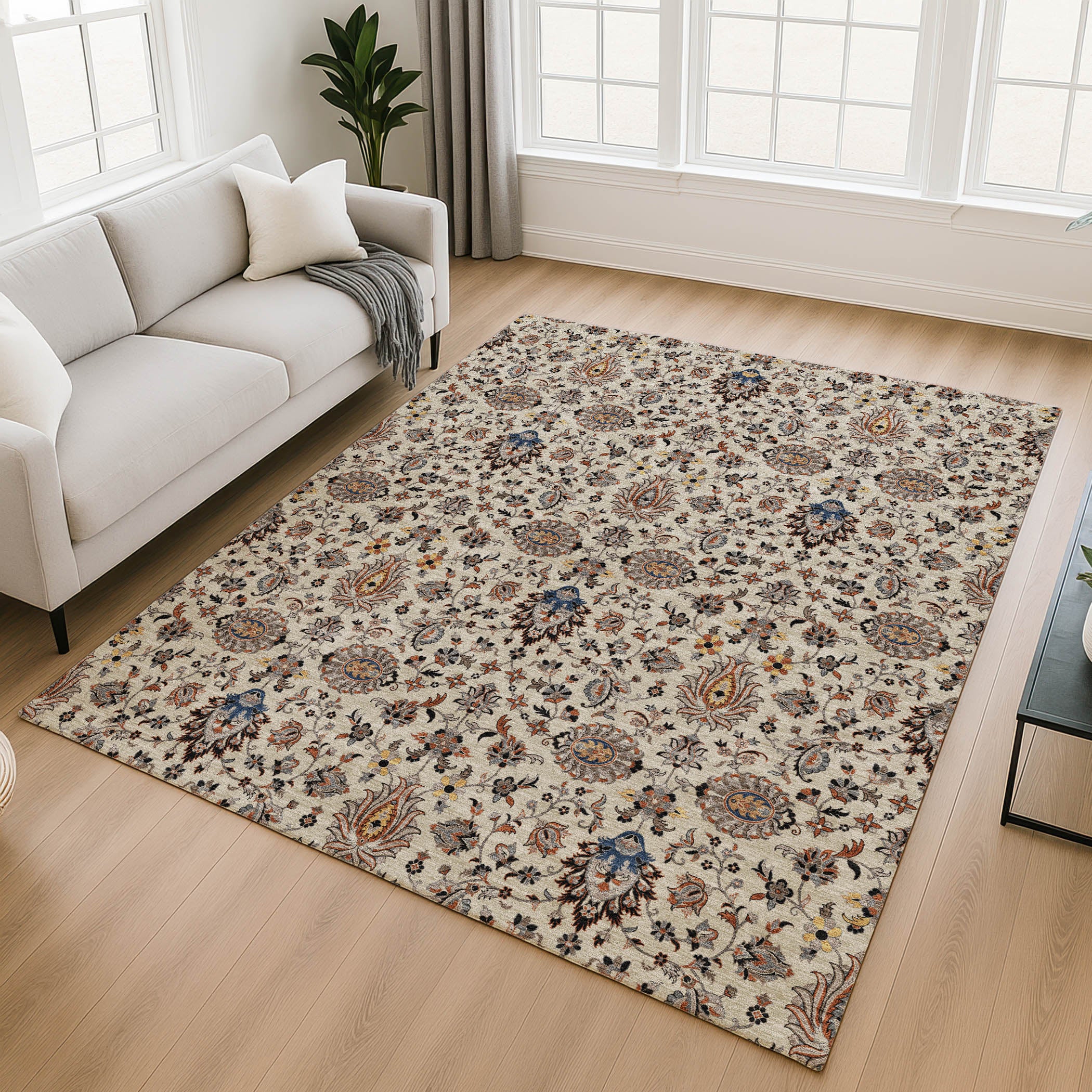 Hoi An Machine Washable Traditional Beige Brown Rug 2'6" x 3'10" #shape_Rectangle