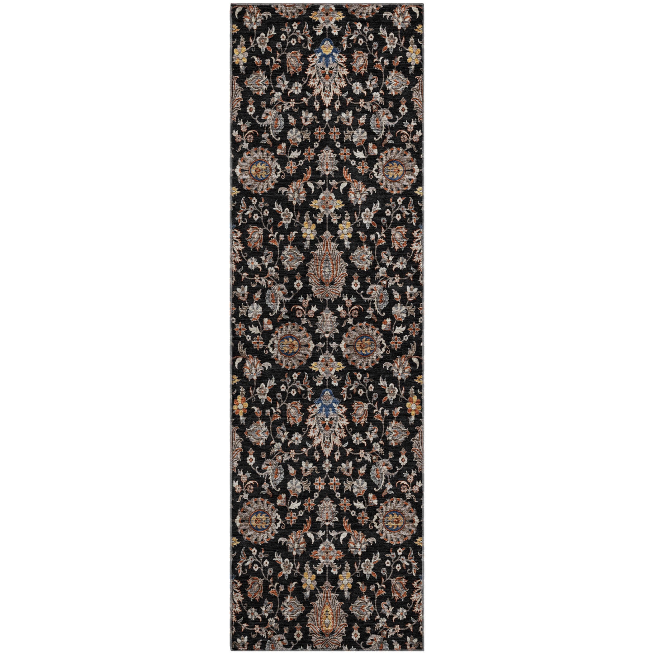Hoi An Machine Washable Traditional Black Rug 2'3" x 7'6" #shape_Runner