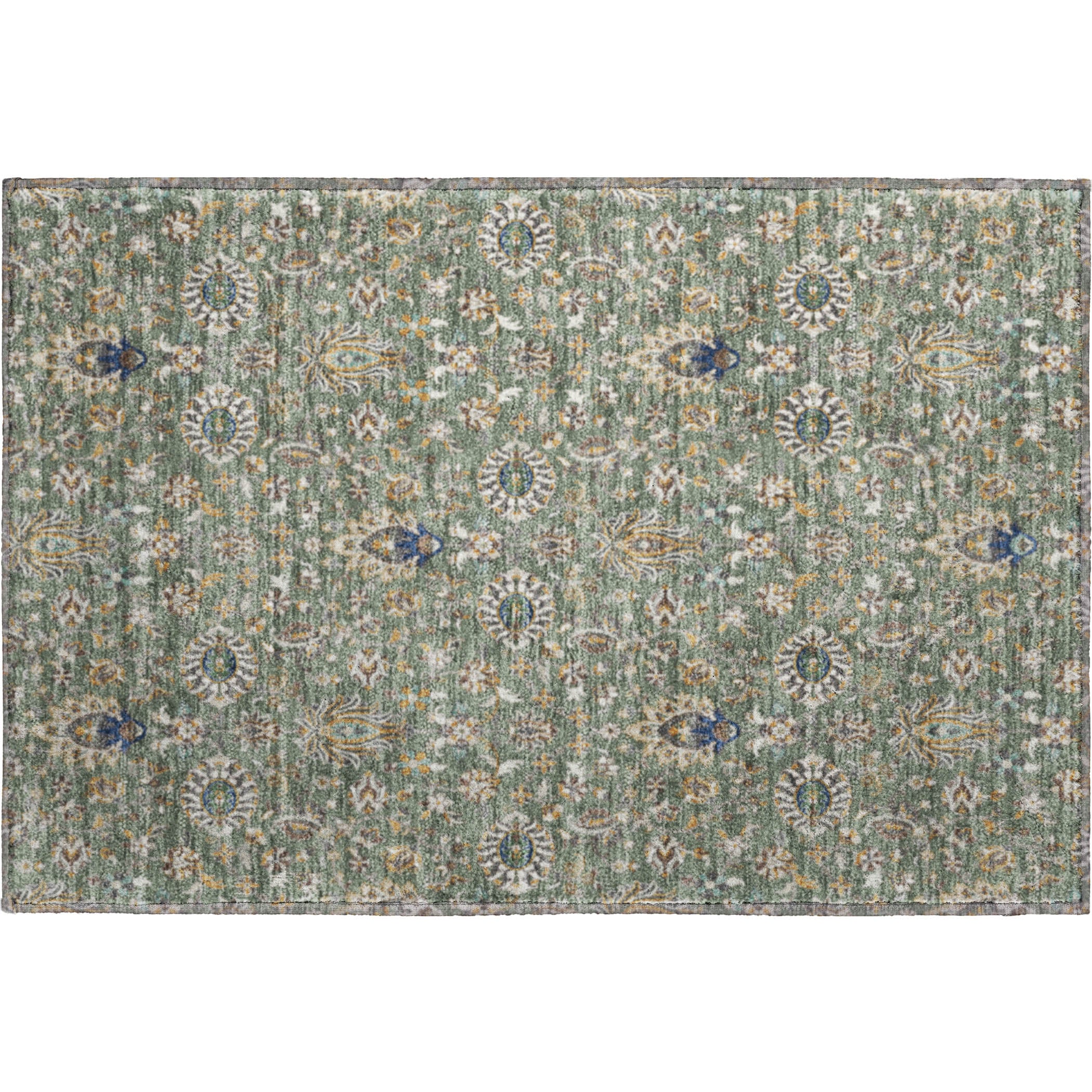 Hoi An Machine Washable Traditional Green Rug 1'8" x 2'6" #shape_Rectangle