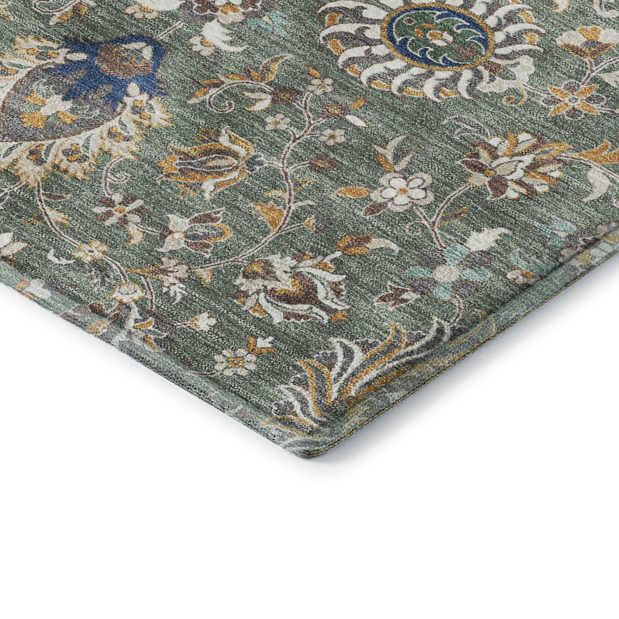 Hoi An Machine Washable Traditional Green Rug 1'8" x 2'6" #shape_Rectangle