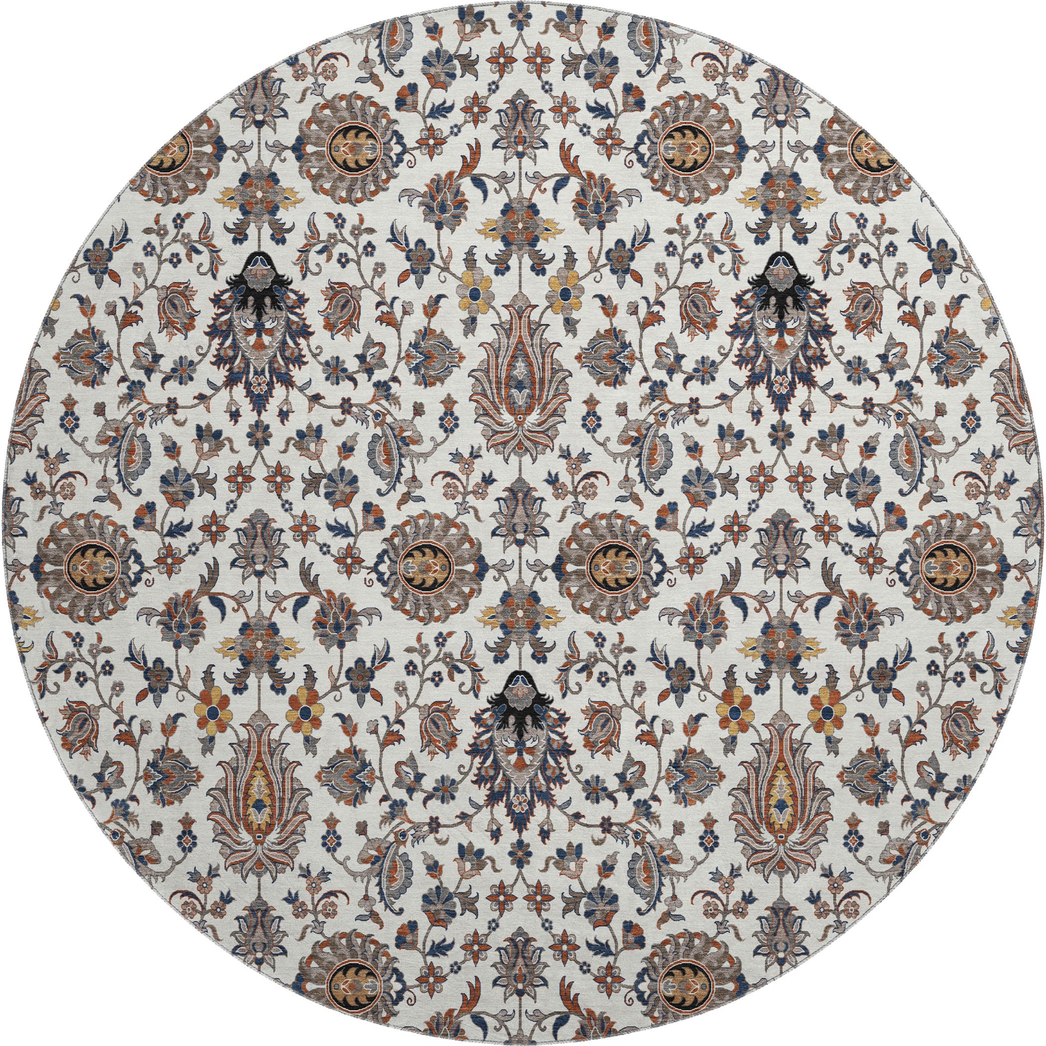 Hoi An Machine Washable Traditional Ivory Rug 8' x 8' #shape_Round