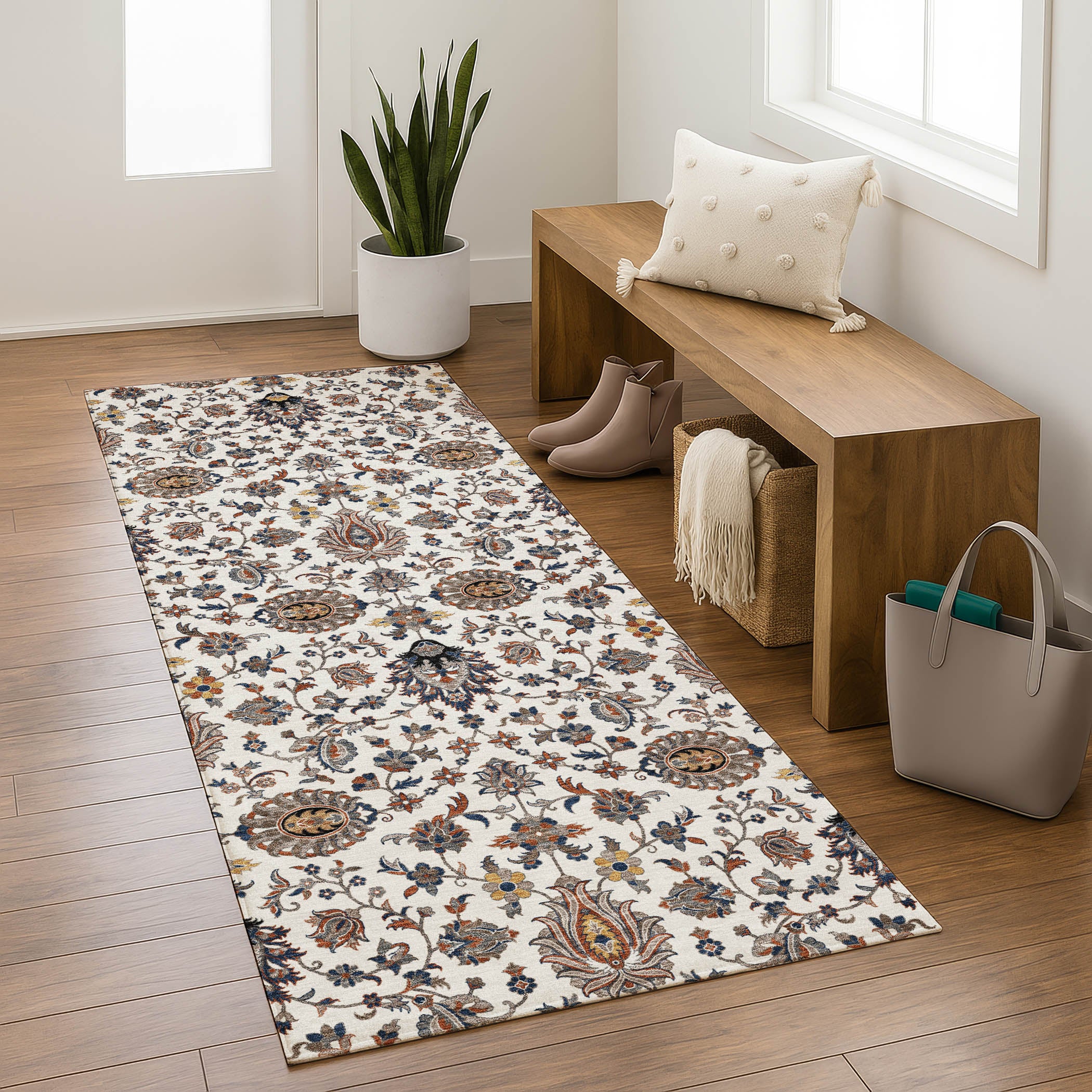 Hoi An Machine Washable Traditional Ivory Rug 2'3" x 7'6" #shape_Runner