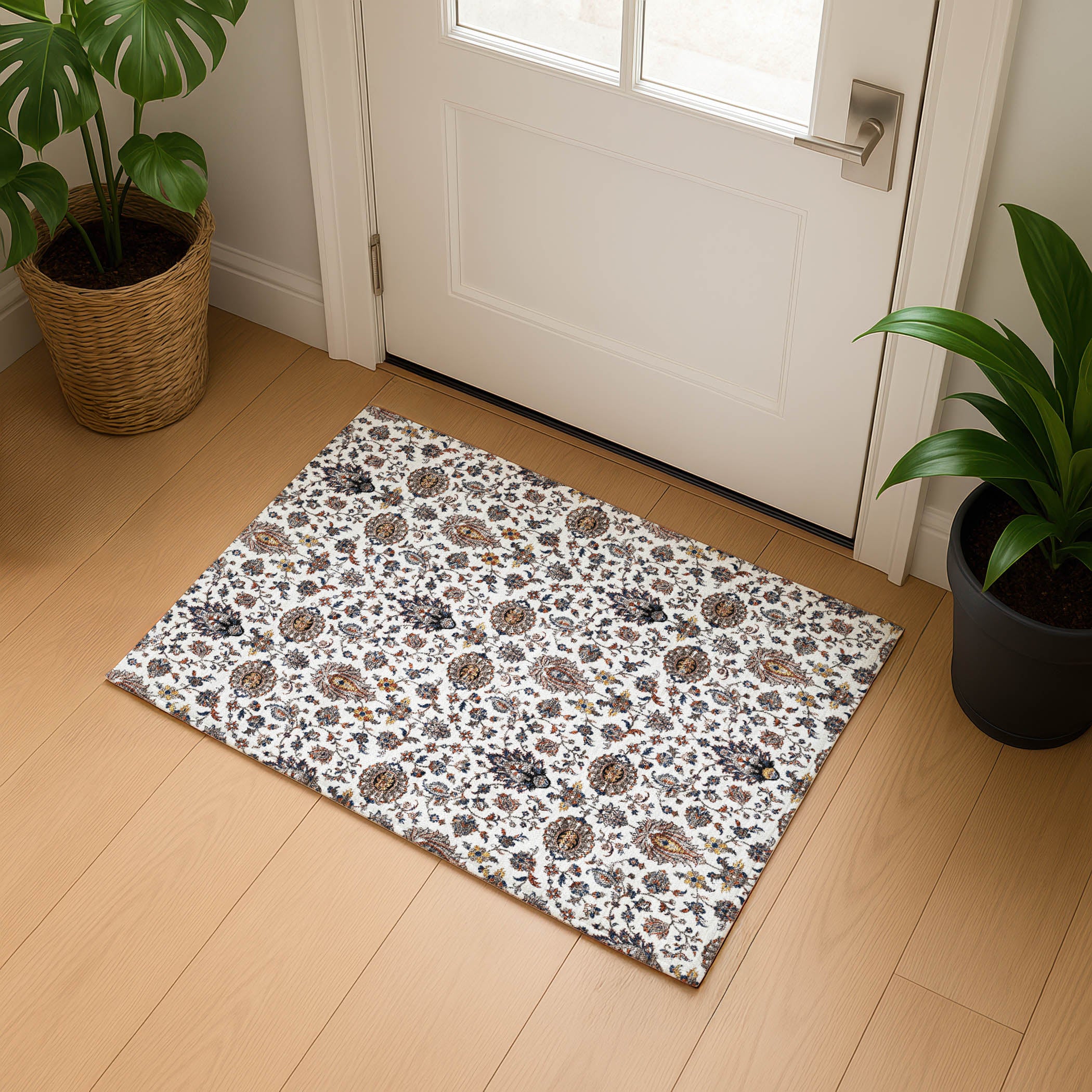 Hoi An Machine Washable Traditional Ivory Rug 1'8" x 2'6" #shape_Rectangle