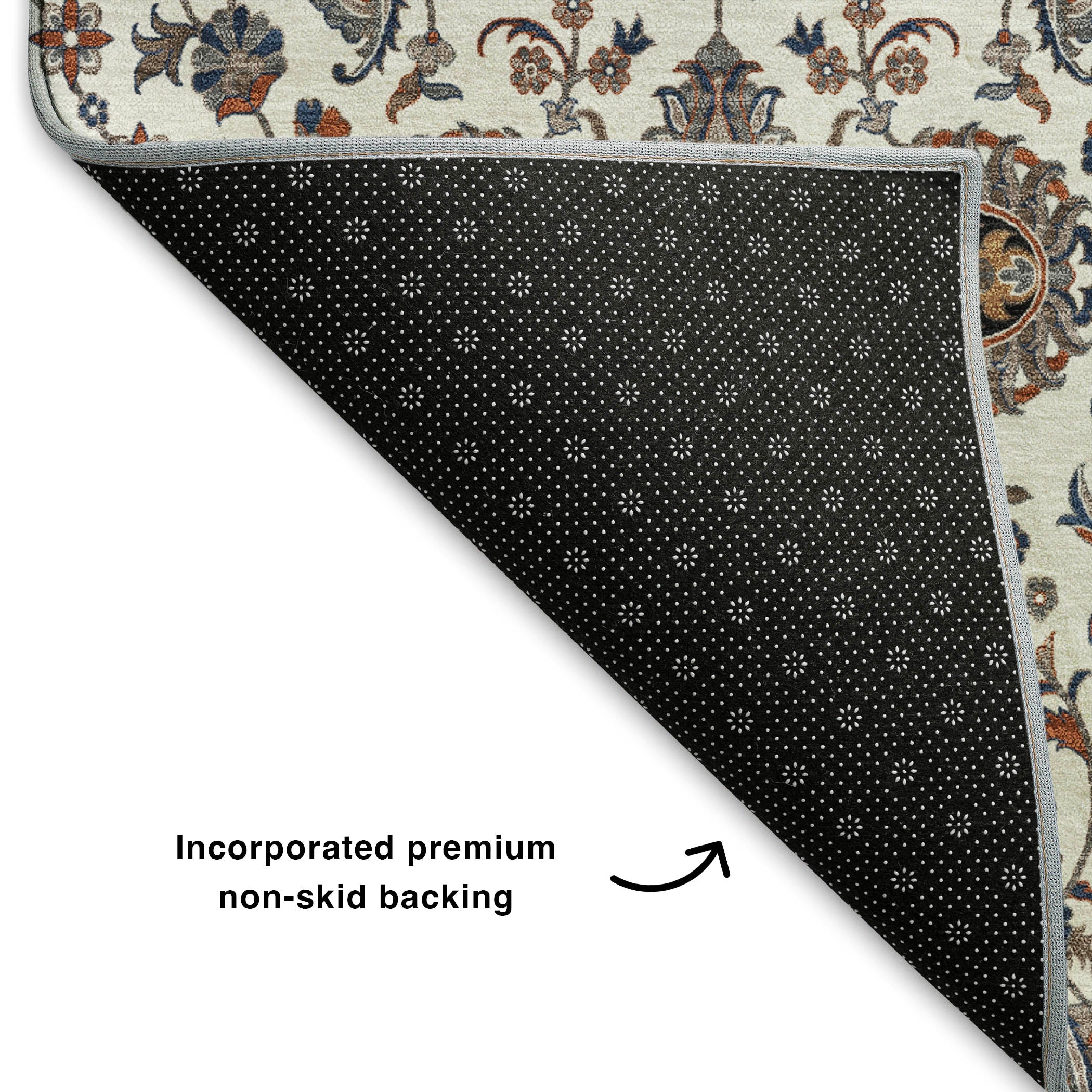 Hoi An Machine Washable Traditional Ivory Rug 1'8" x 2'6" #shape_Rectangle
