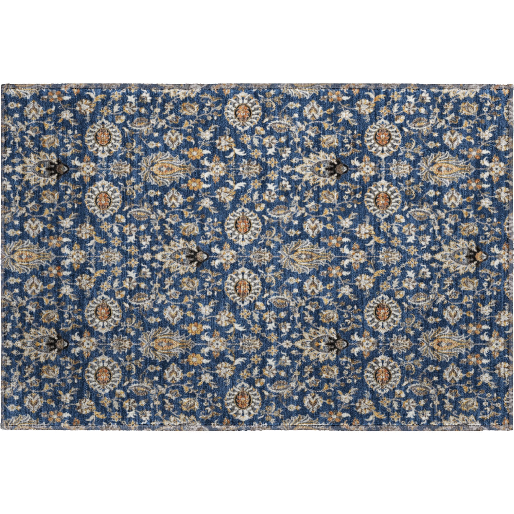 Hoi An Machine Washable Traditional Navy Blue Rug 1'8" x 2'6" #shape_Rectangle