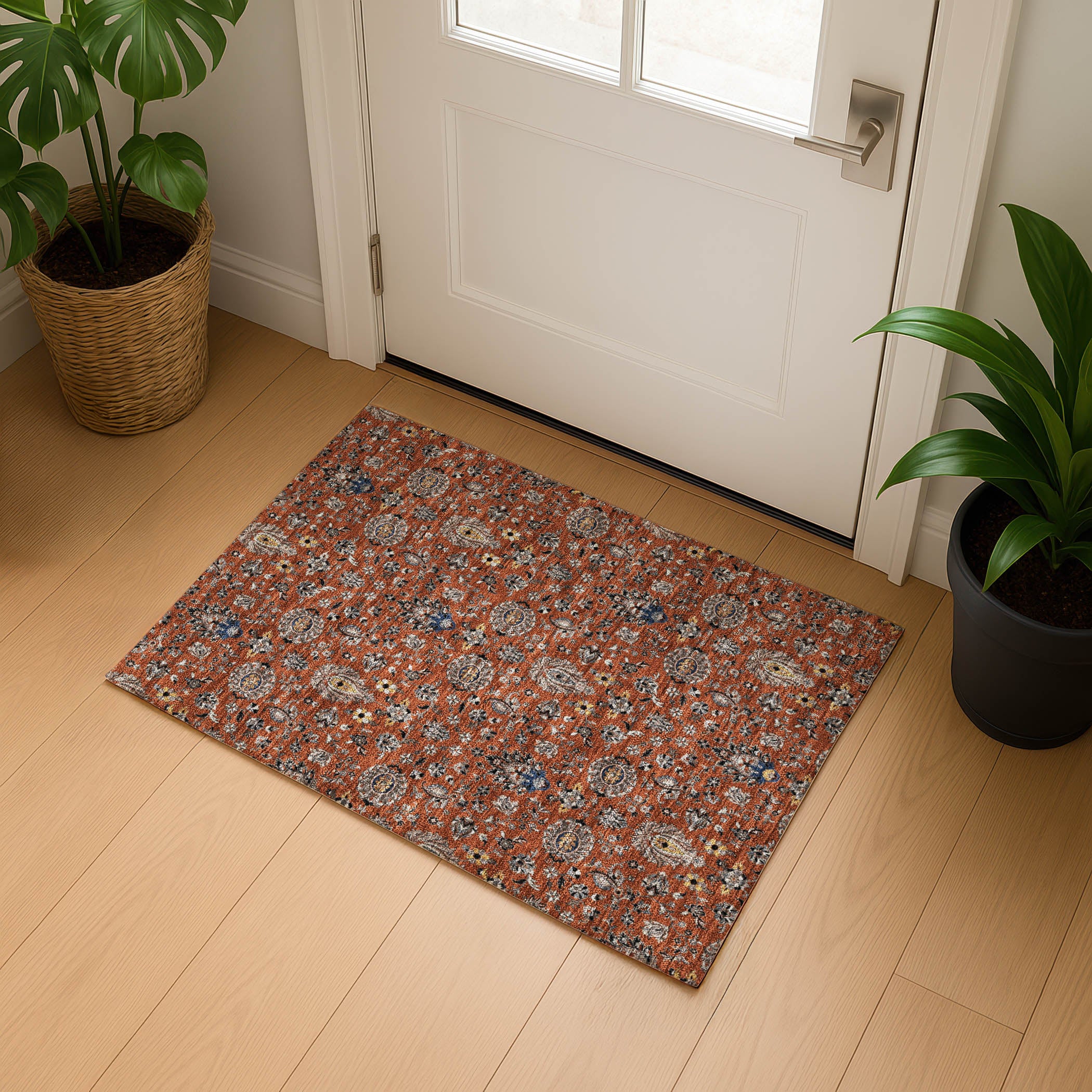 Hoi An Machine Washable Traditional Paprika Orange Rug 1'8" x 2'6" #shape_Rectangle