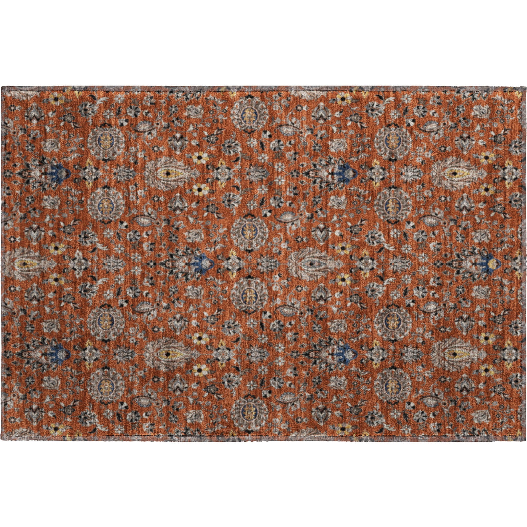 Hoi An Machine Washable Traditional Paprika Orange Rug 1'8" x 2'6" #shape_Rectangle