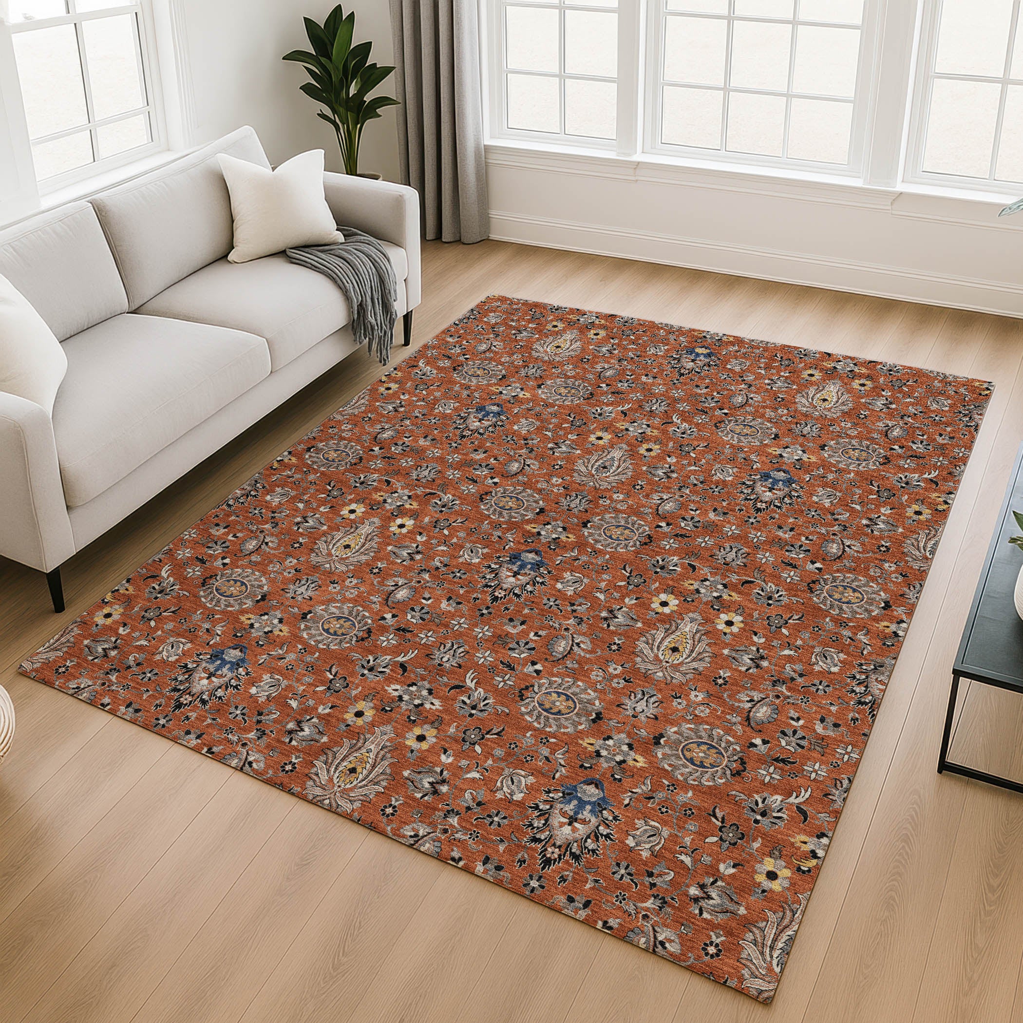 Hoi An Machine Washable Traditional Paprika Orange Rug 2'6" x 3'10" #shape_Rectangle