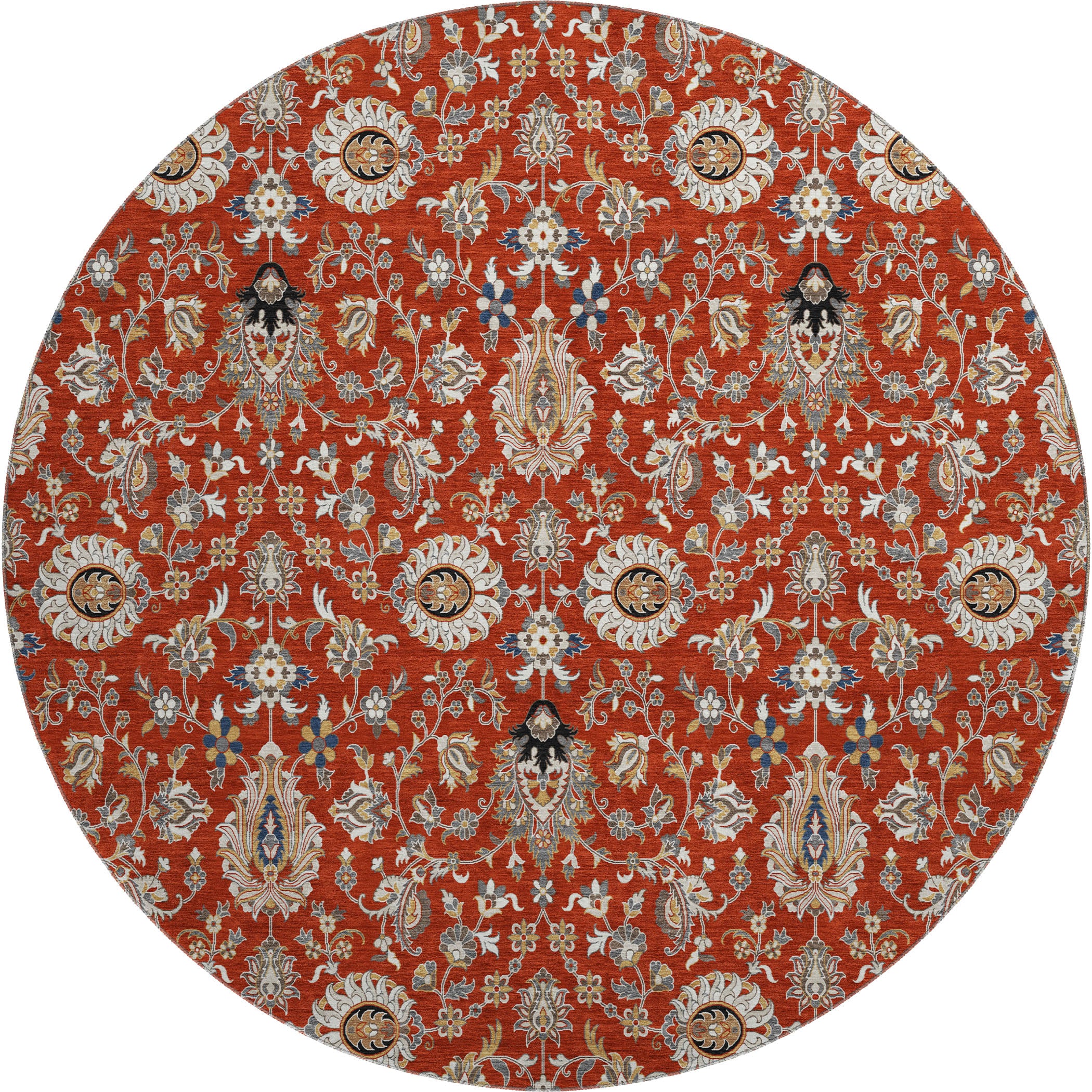 Hoi An Machine Washable Traditional Red Rug 8' x 8' #shape_Round