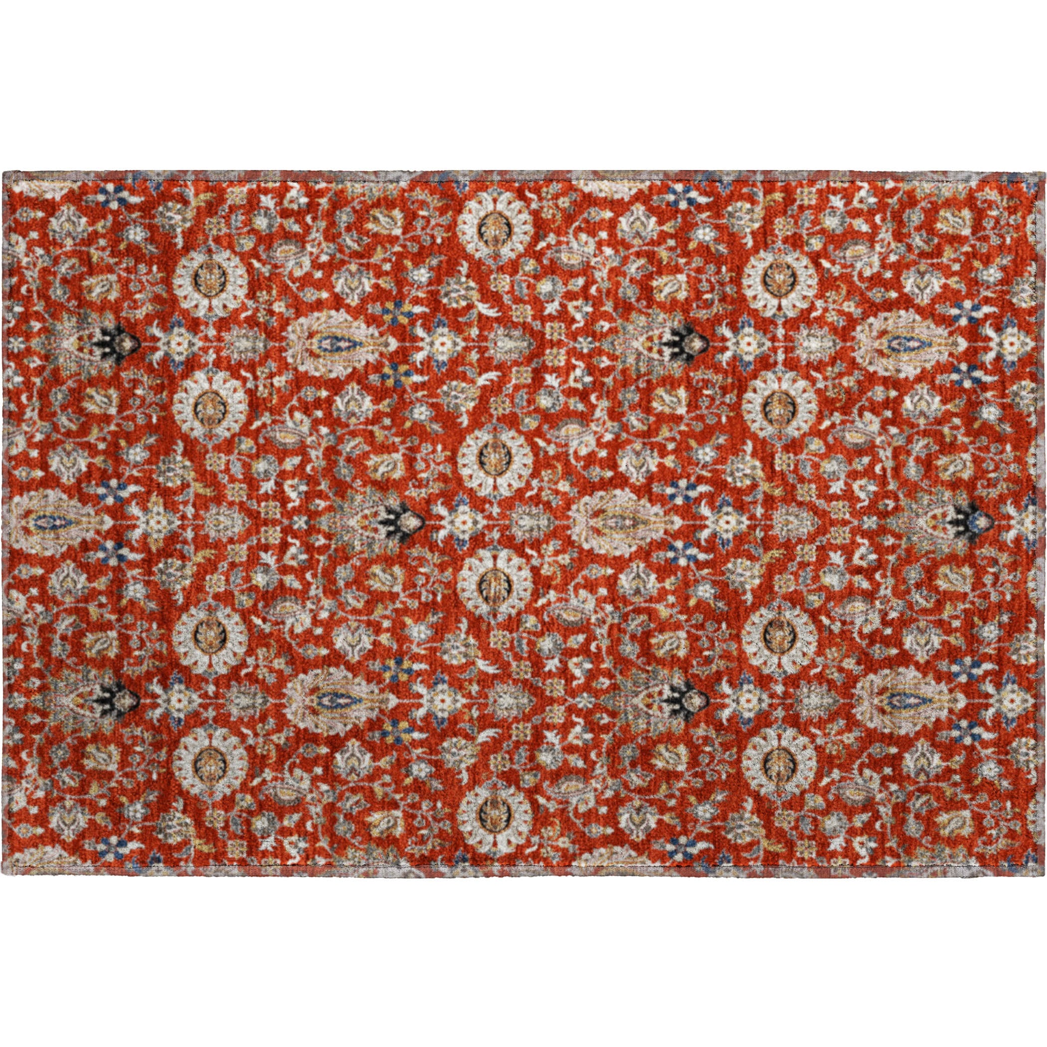 Hoi An Machine Washable Traditional Red Rug 1'8" x 2'6" #shape_Rectangle
