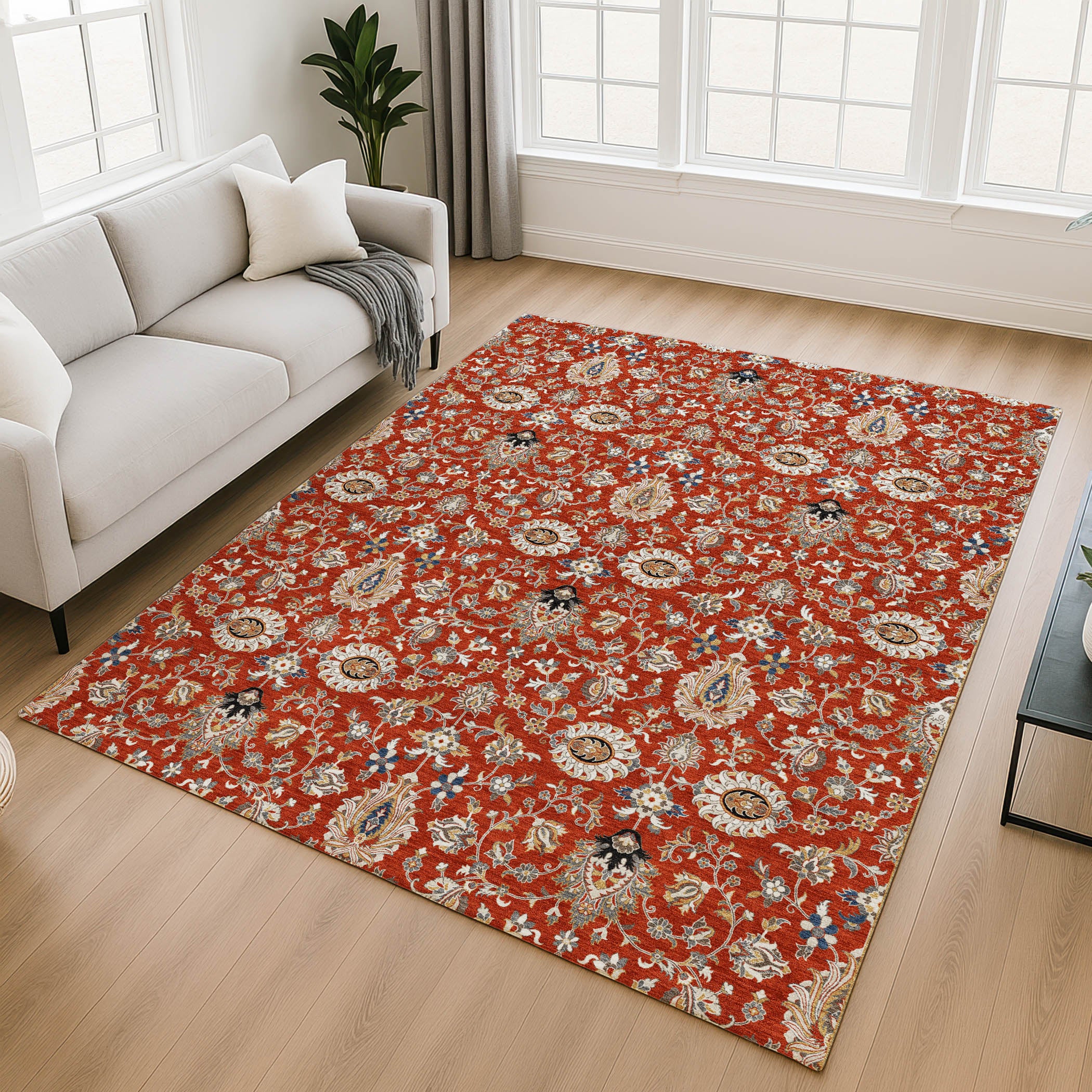 Hoi An Machine Washable Traditional Red Rug 2'6" x 3'10" #shape_Rectangle