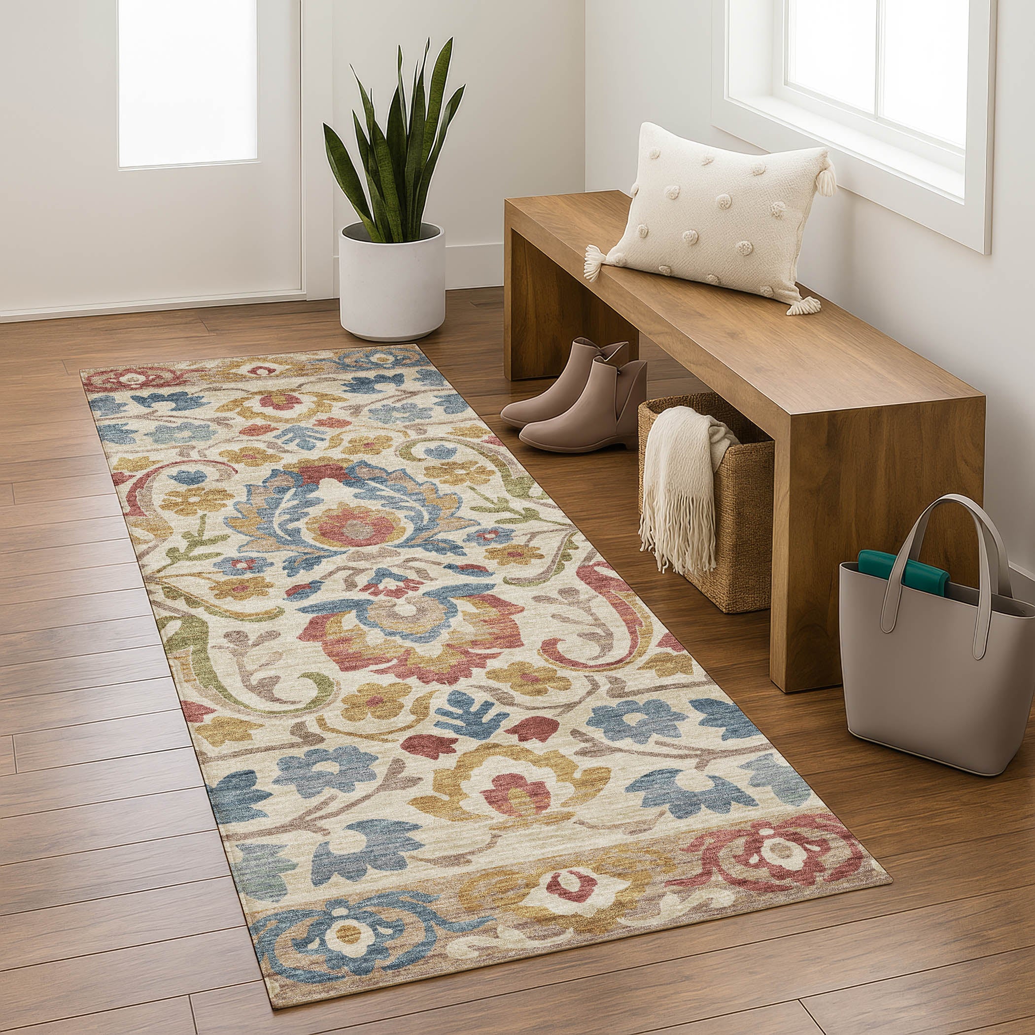 Nairobi Machine Washable Transitional Beige Brown Rug 2'3" x 7'6" #shape_Runner