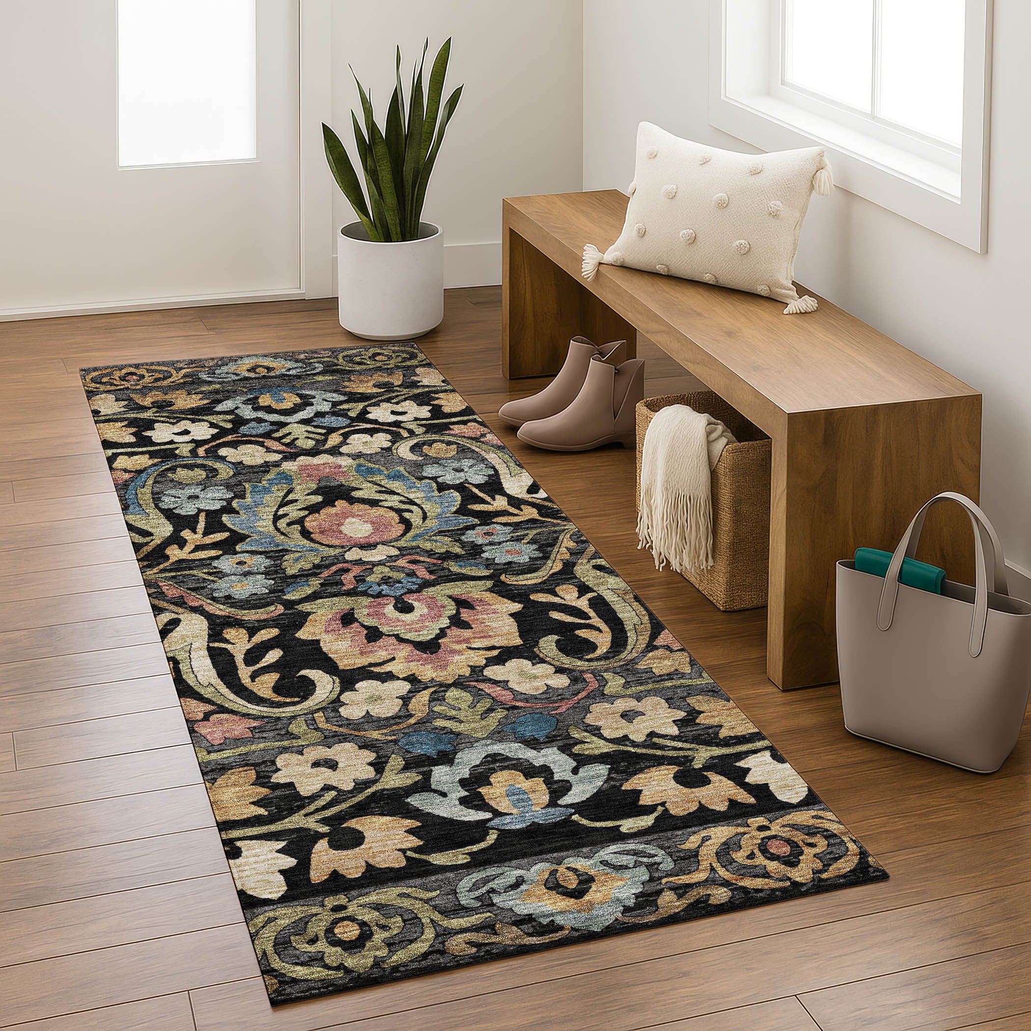 Nairobi Machine Washable Transitional Black Rug 2'3" x 7'6" #shape_Runner