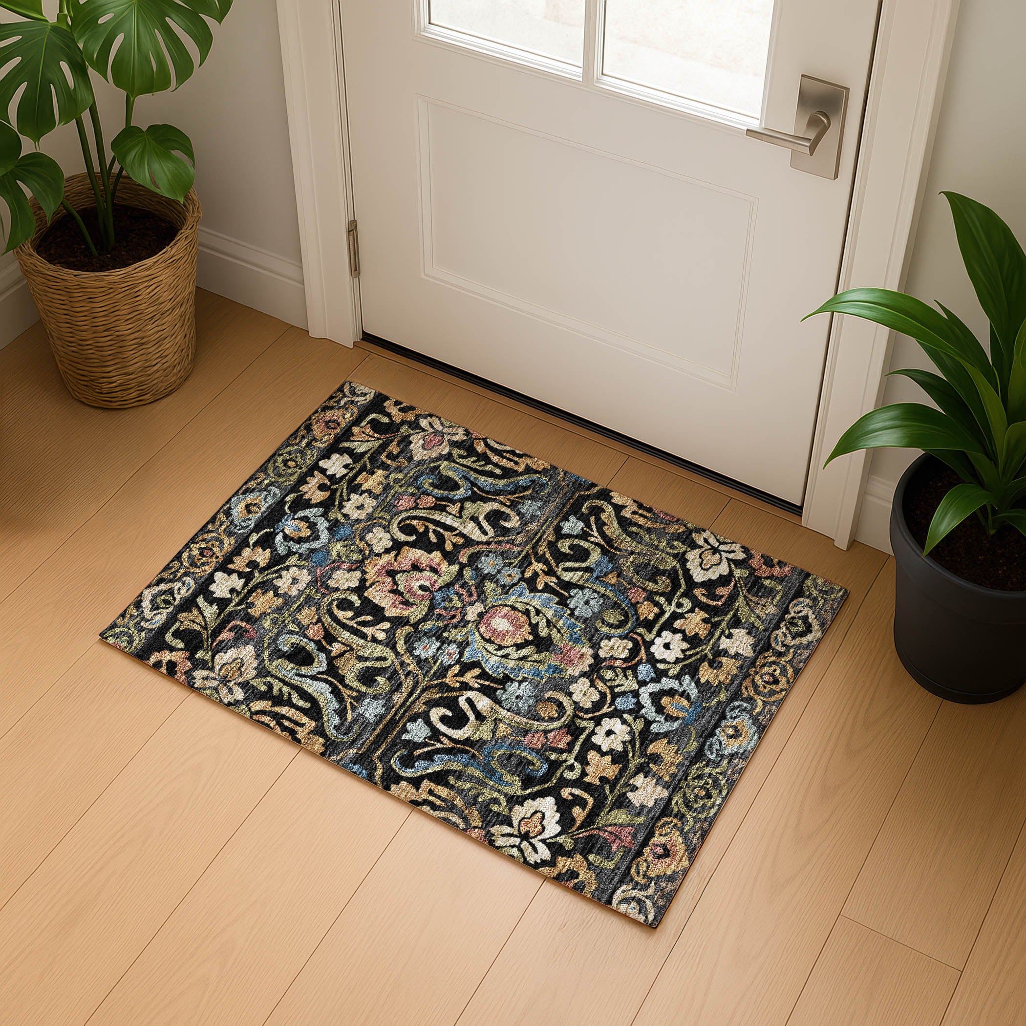 Nairobi Machine Washable Transitional Black Rug 1'8" x 2'6" #shape_Rectangle